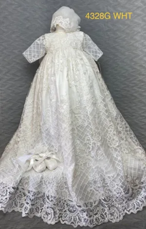 4328 White Silk and Lace Christening gown