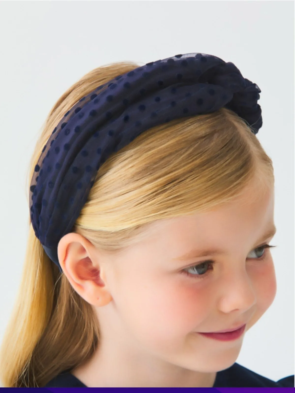 Abel & Lula Girls Navy Flocked Tulle Polka Dot Headband