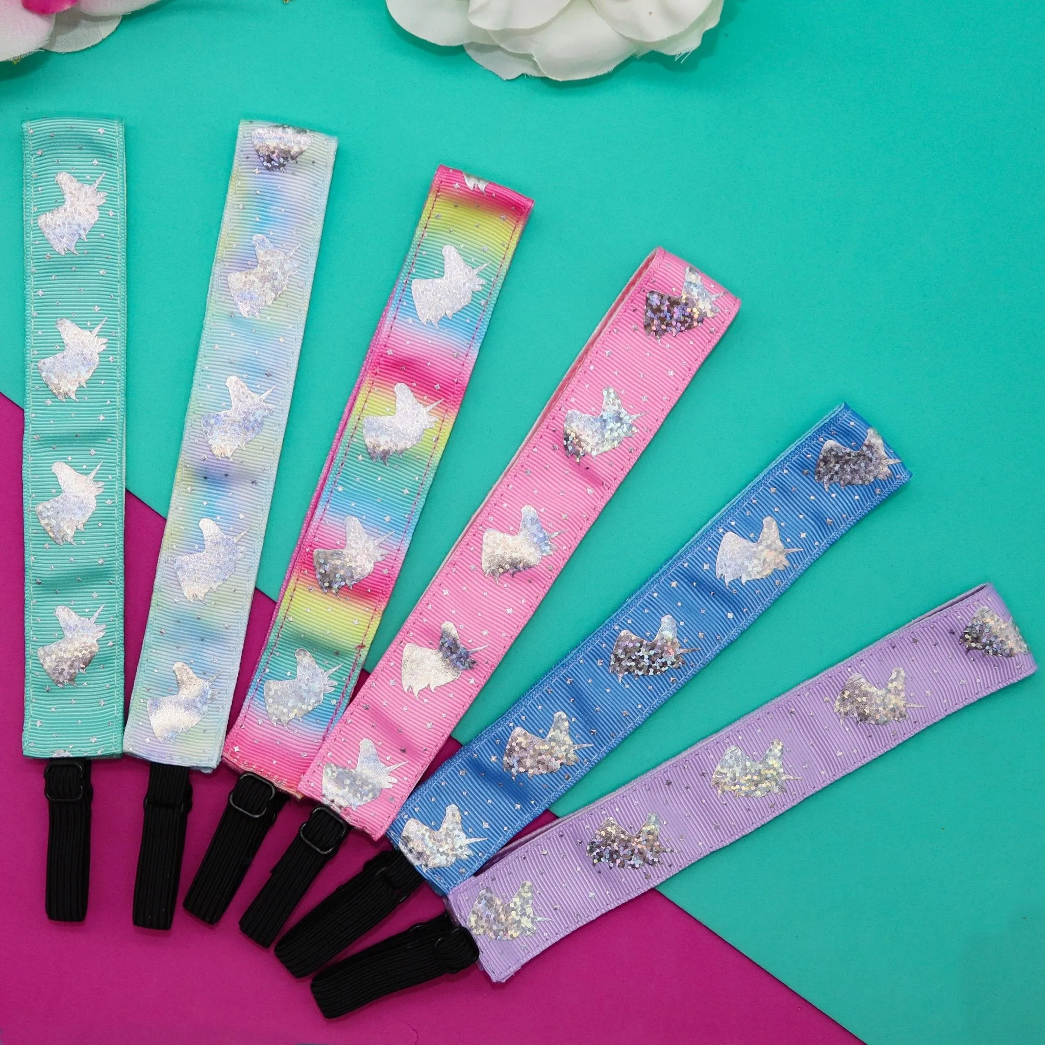 Adjustable No Slip Unicorn Headbands - 6 Pack