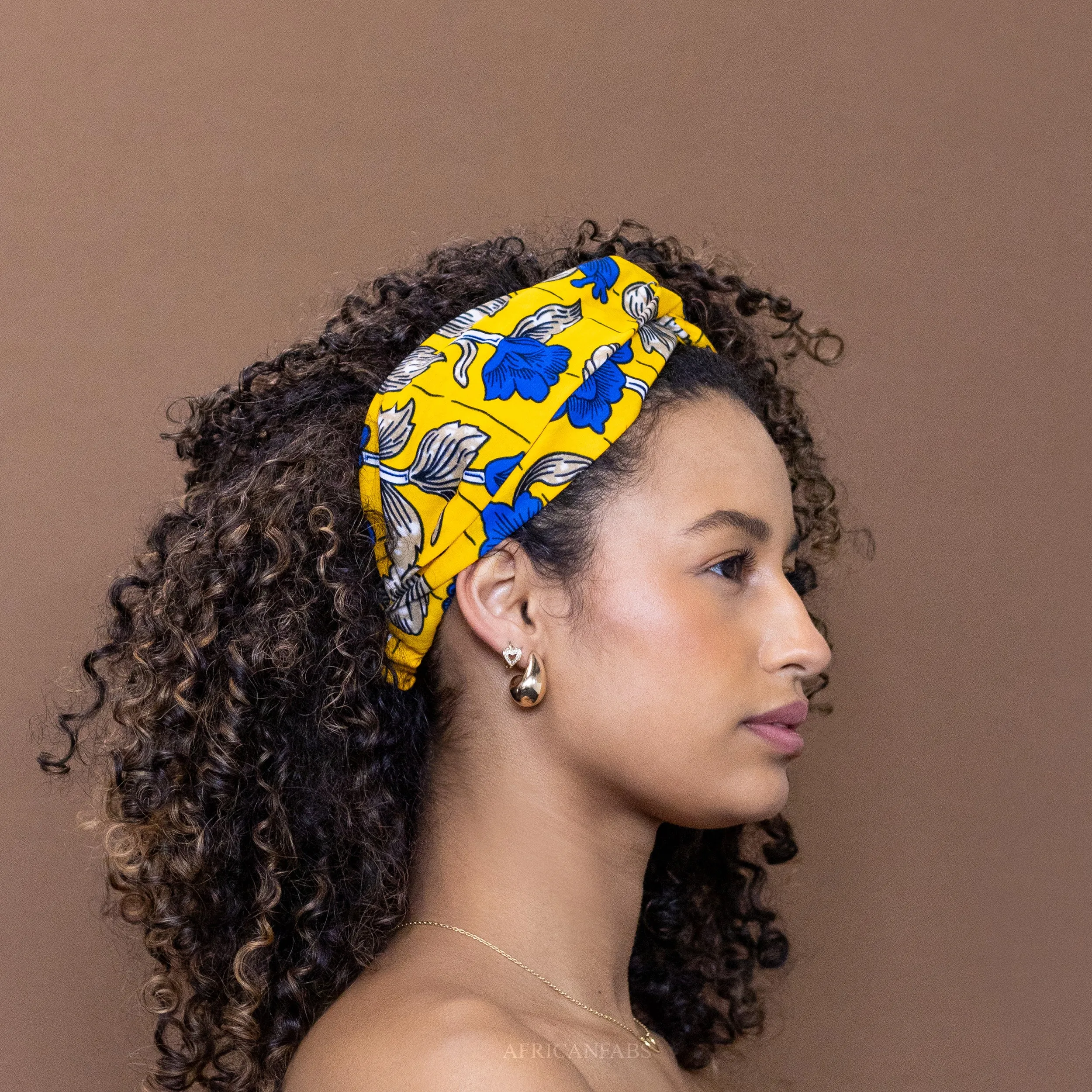 African print Headband - Adults - Hair Accessories - Yellow Blue Flowers