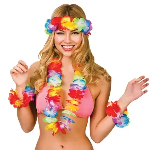 Aloha 4pc Hawaii Set Flower Lei Necklace Headband Cuffs