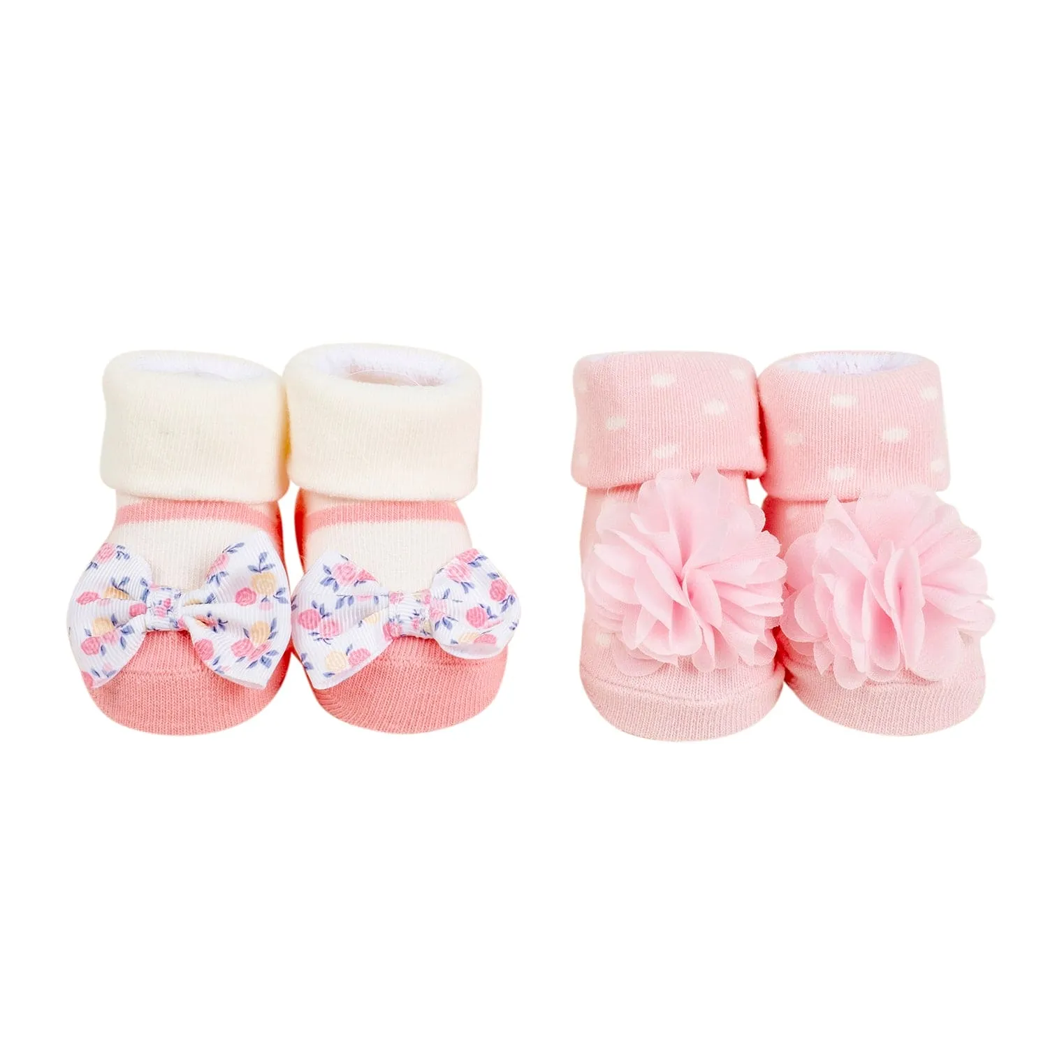 Baby Moo Pocket Full Of Posies Infant Girl 4-Piece Gift Hairband And Socks Set - Pink