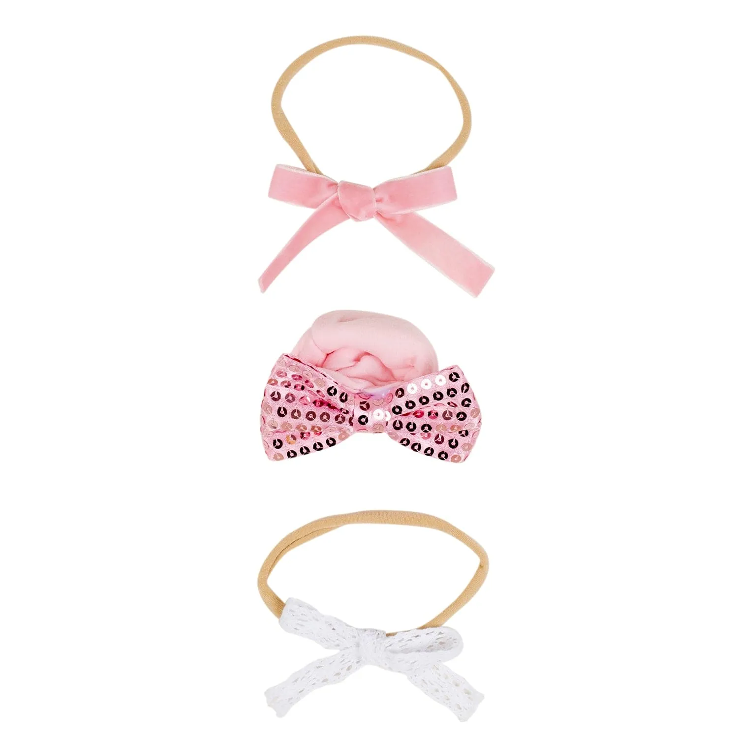 Baby Moo Sequined Infant Girl 6-Piece Gift Hairband And Socks Set - Pink