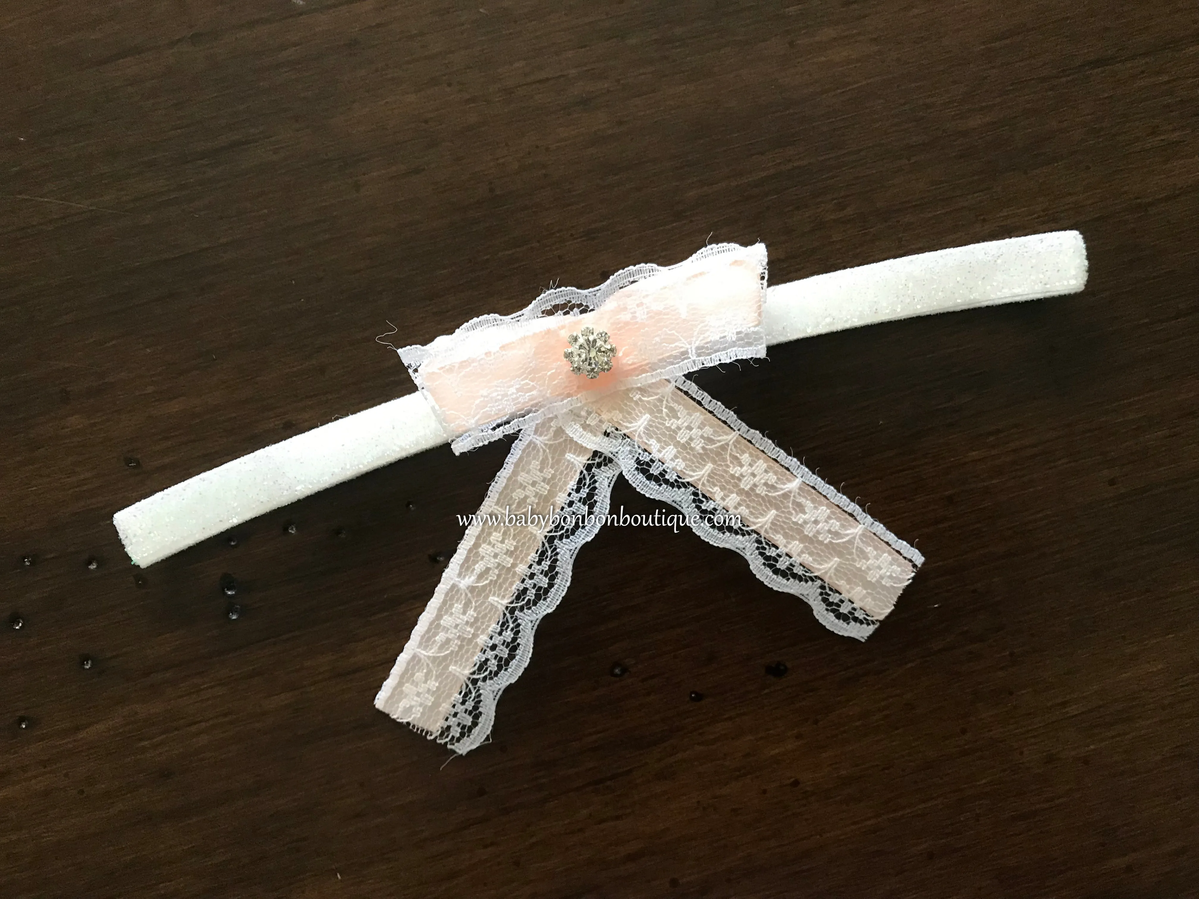 Baptism Bow Headband, Peach Blush Bow Headband