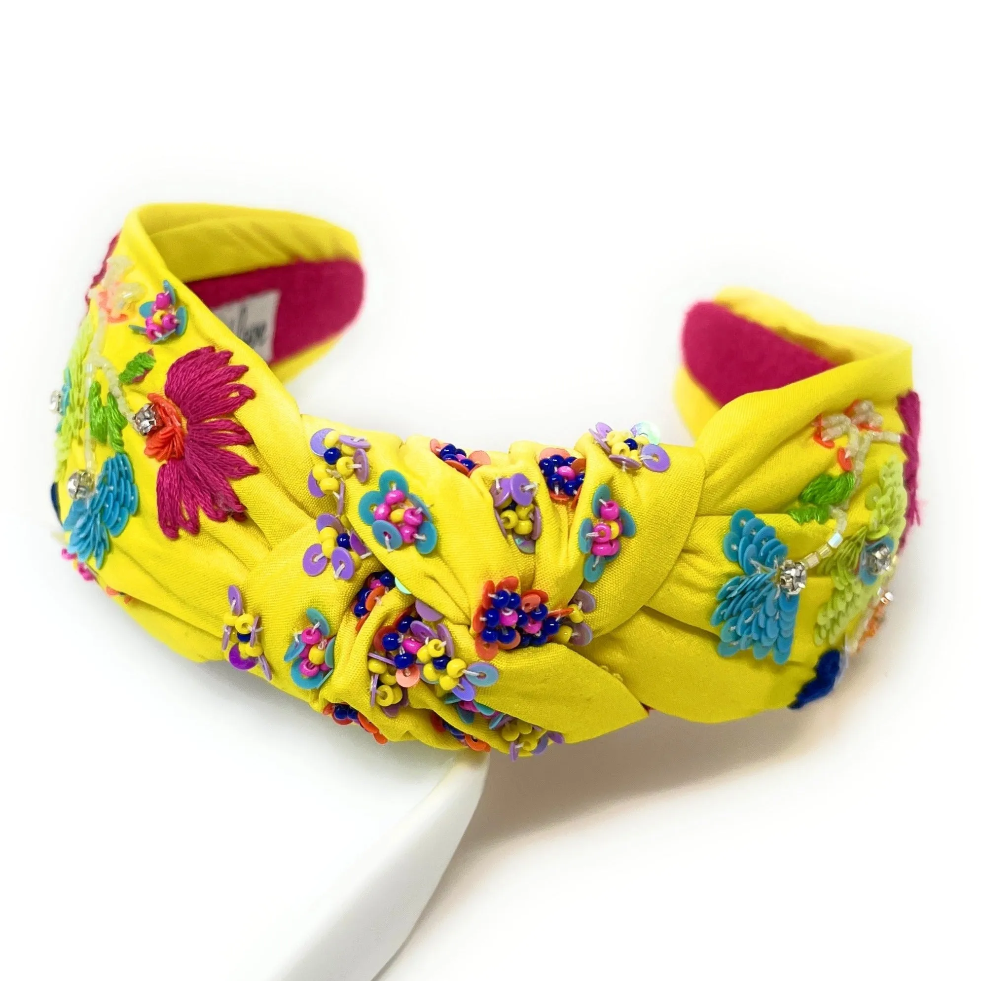 Beaded Yellow Floral Knot Headband