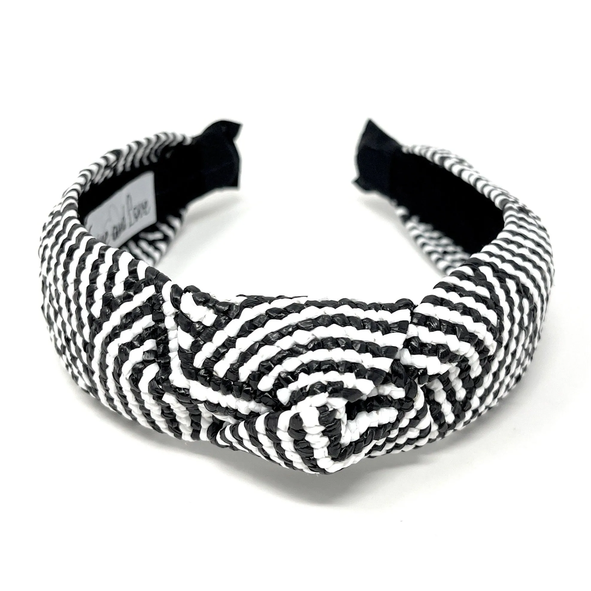 Black White Raffia Top Knot Headband