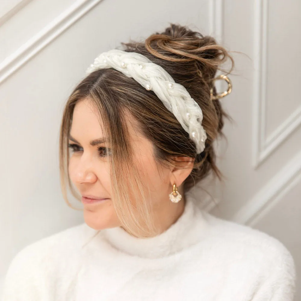 Blushing Braid Headband - White Pearl