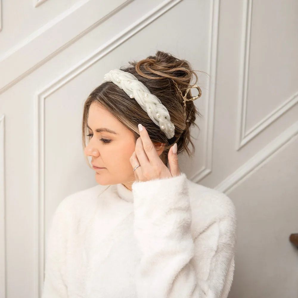 Blushing Braid Headband - White Pearl