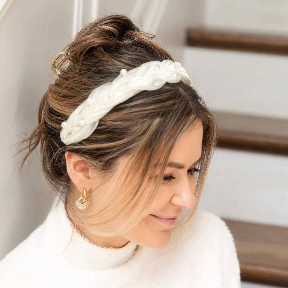 Blushing Braid Headband - White Pearl