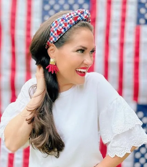 Brianna Cannon - Red White & Blue Gingham Headband with Crystals