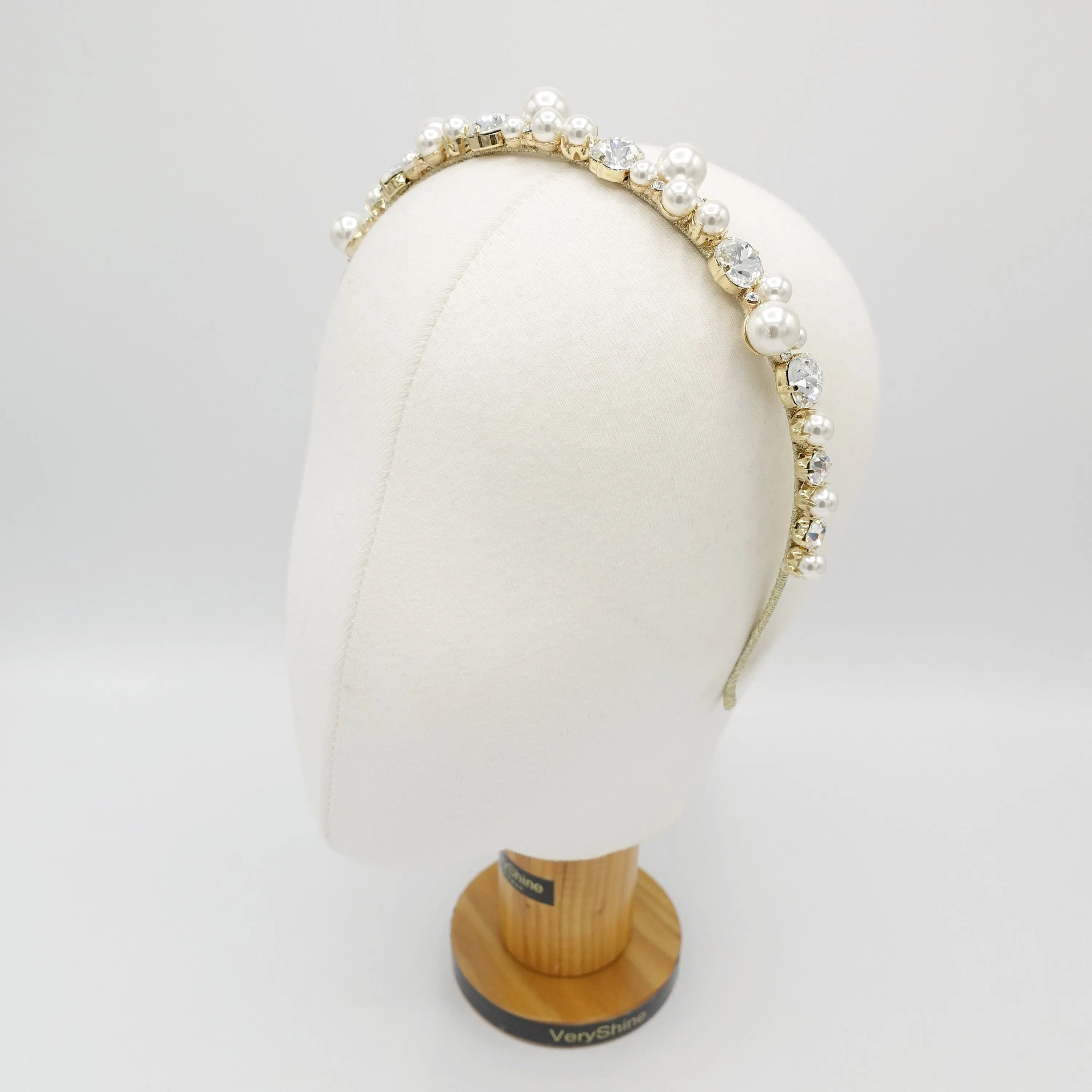 bridal headband thin pearl hairband rhinestone jewel hair accessory for women