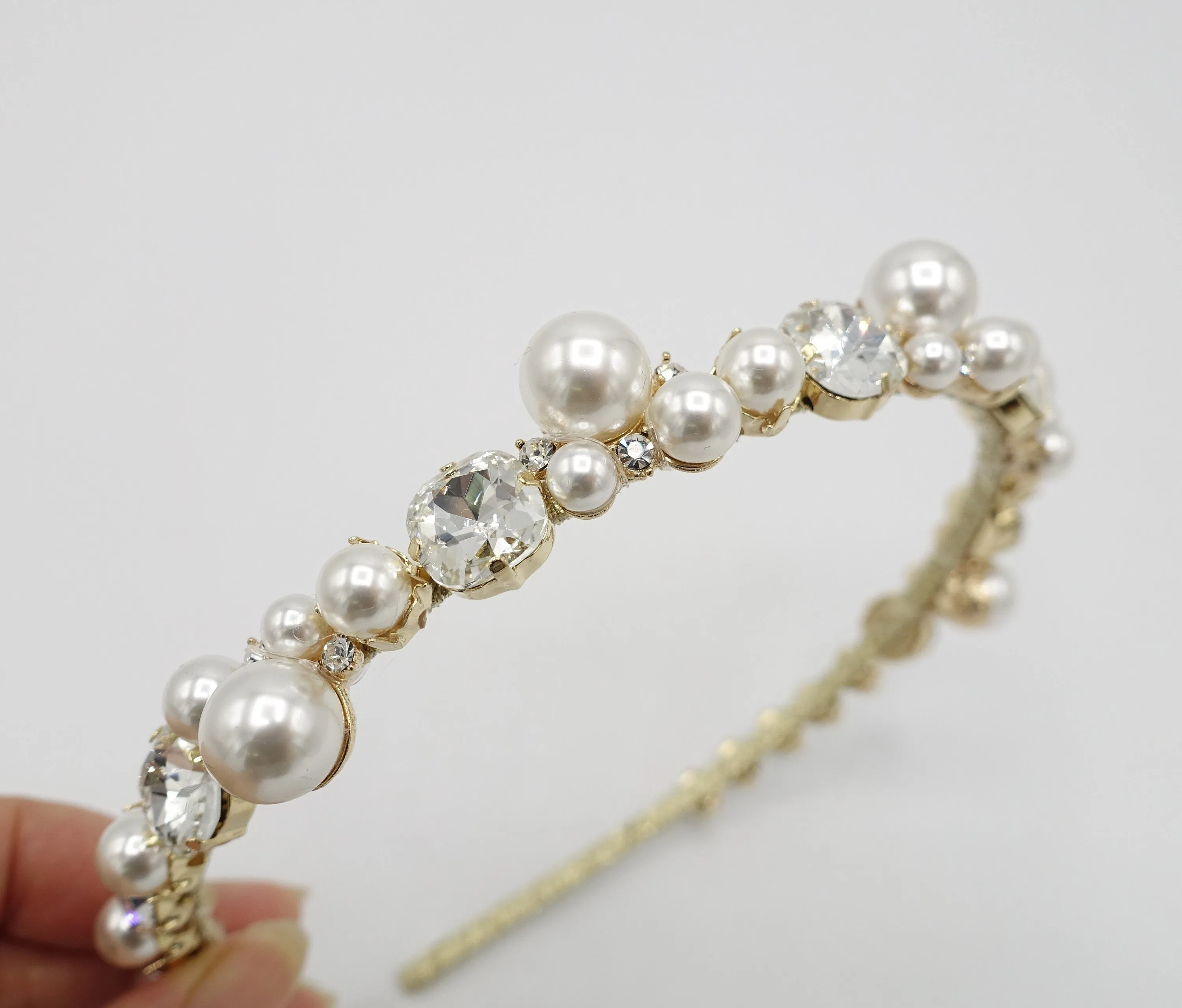 bridal headband thin pearl hairband rhinestone jewel hair accessory for women