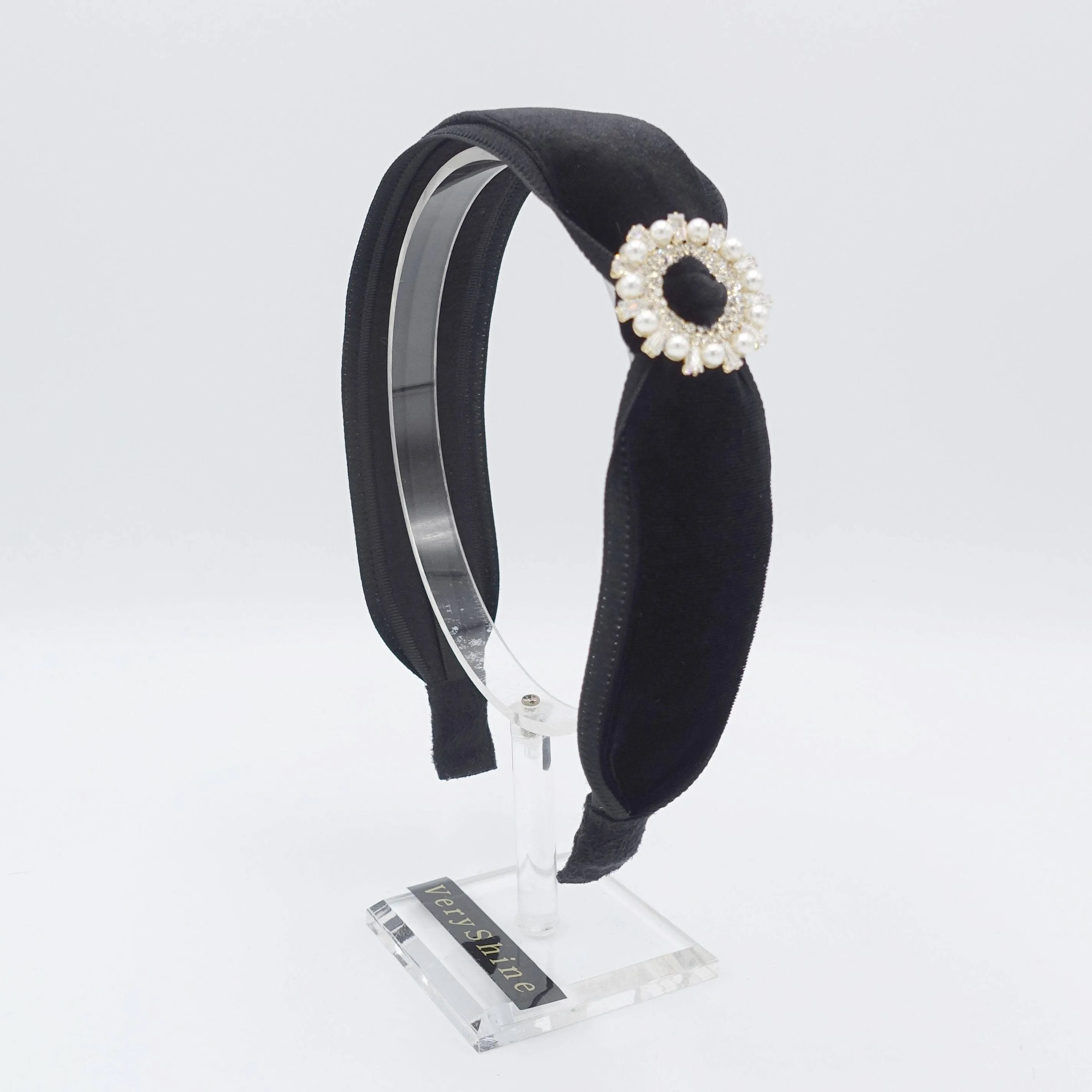 buckle velvet headband rhinestone embellished black hairband for women