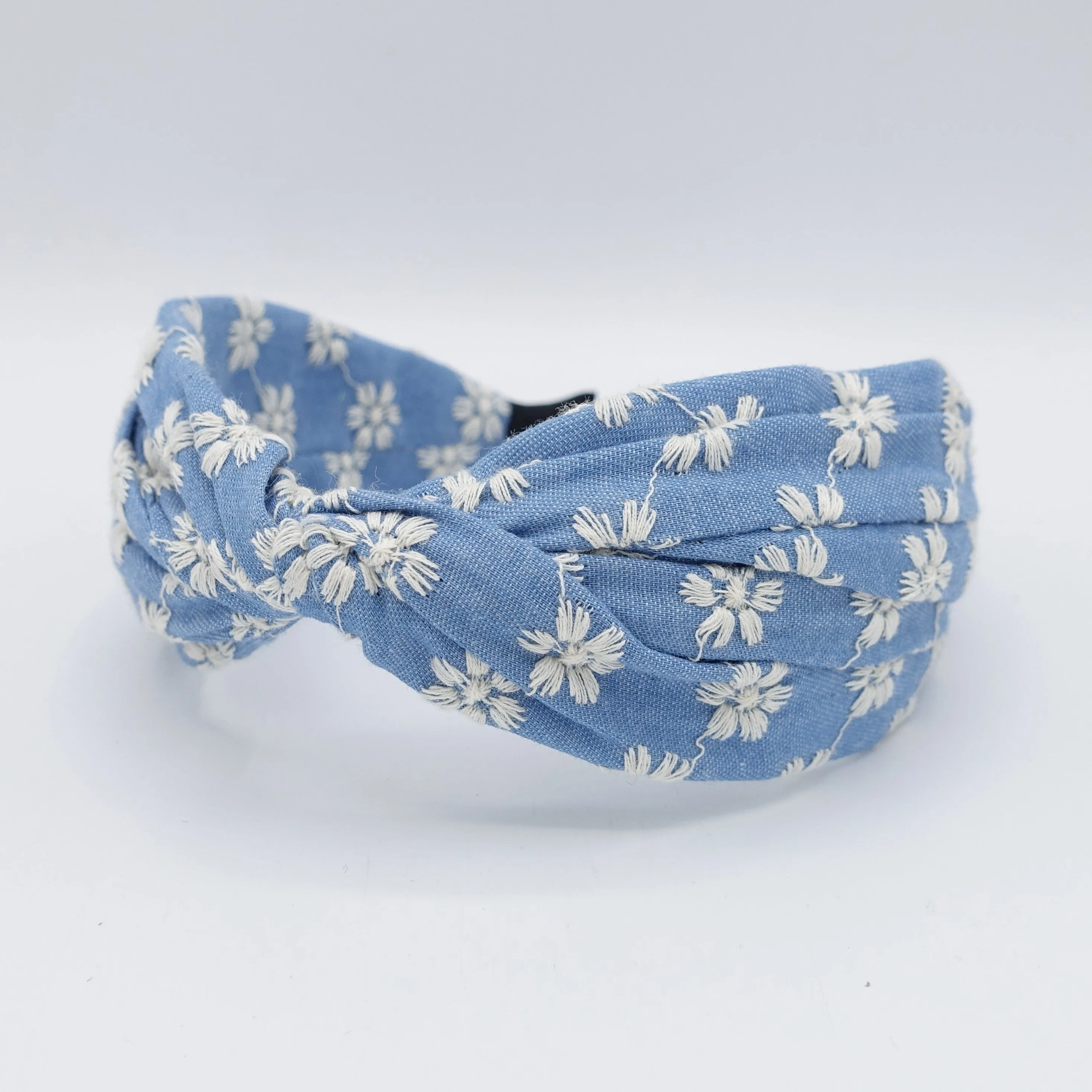 denim cross headband flower embroidered hairband for women