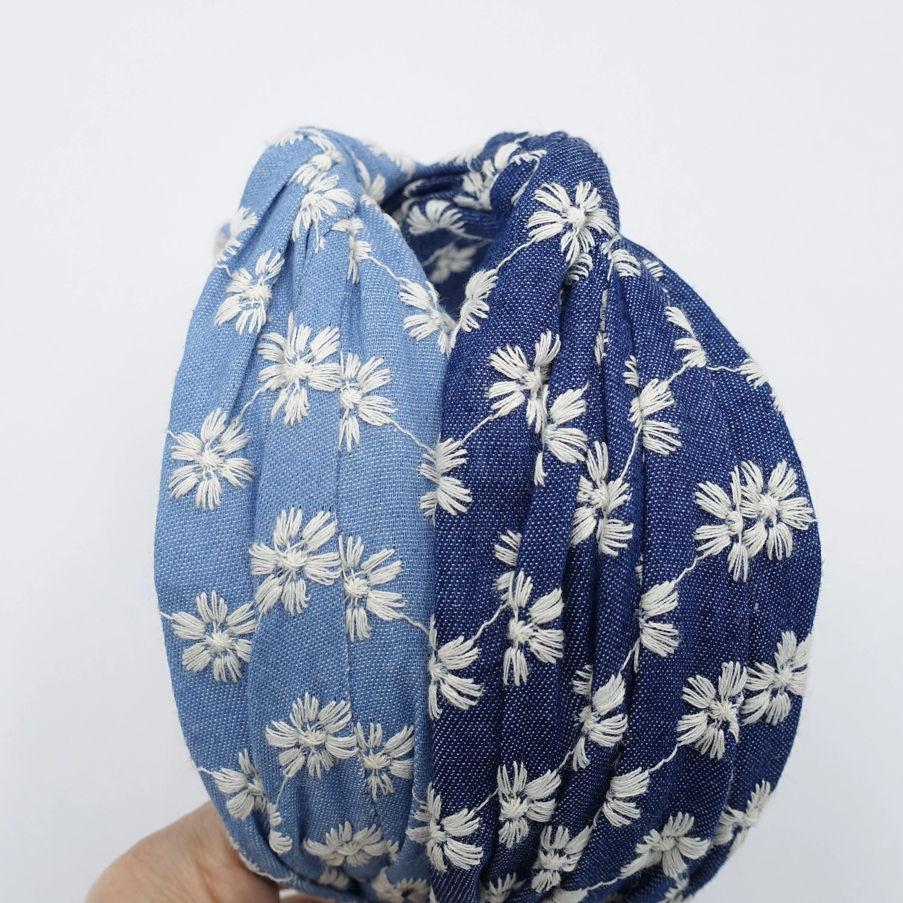 denim cross headband flower embroidered hairband for women