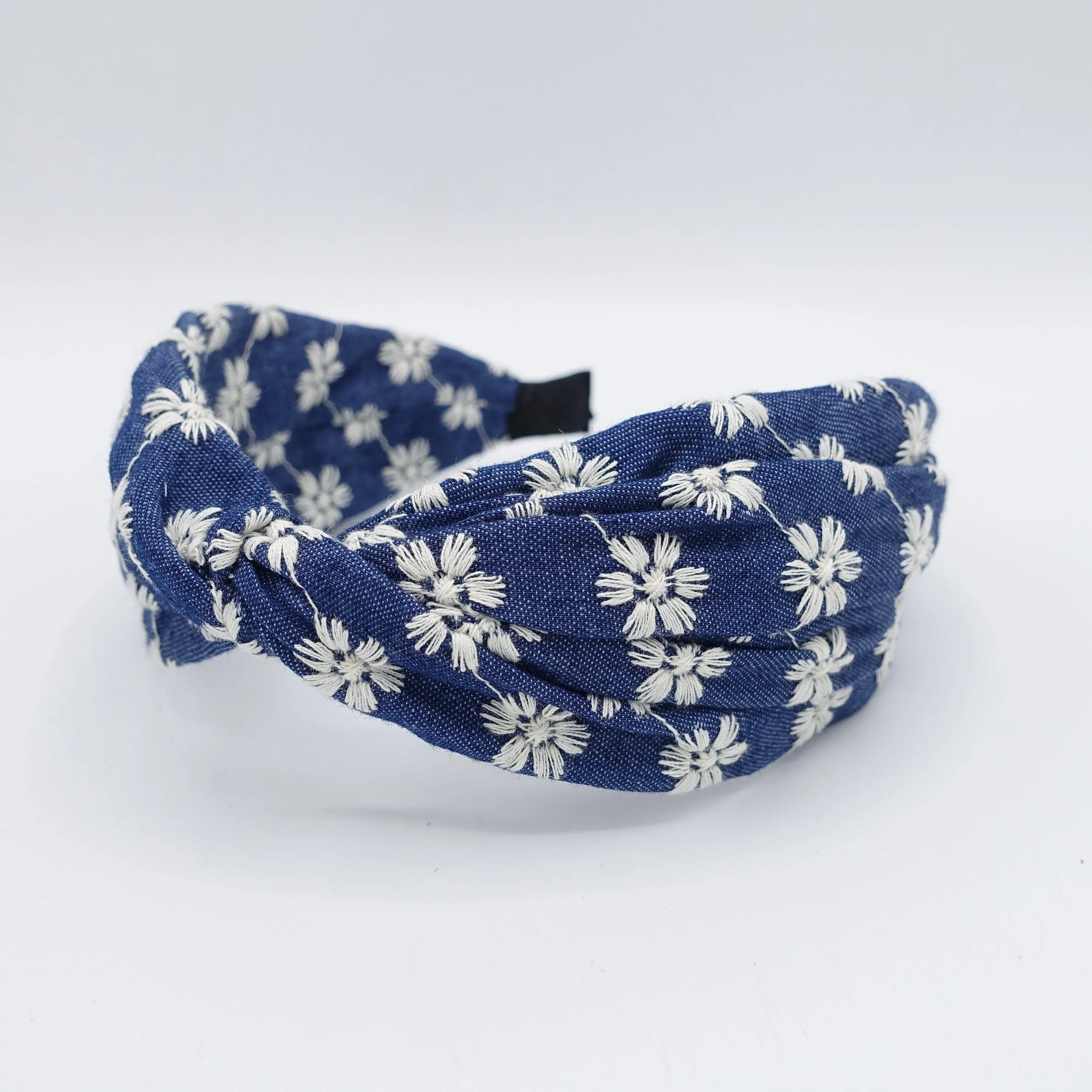 denim cross headband flower embroidered hairband for women