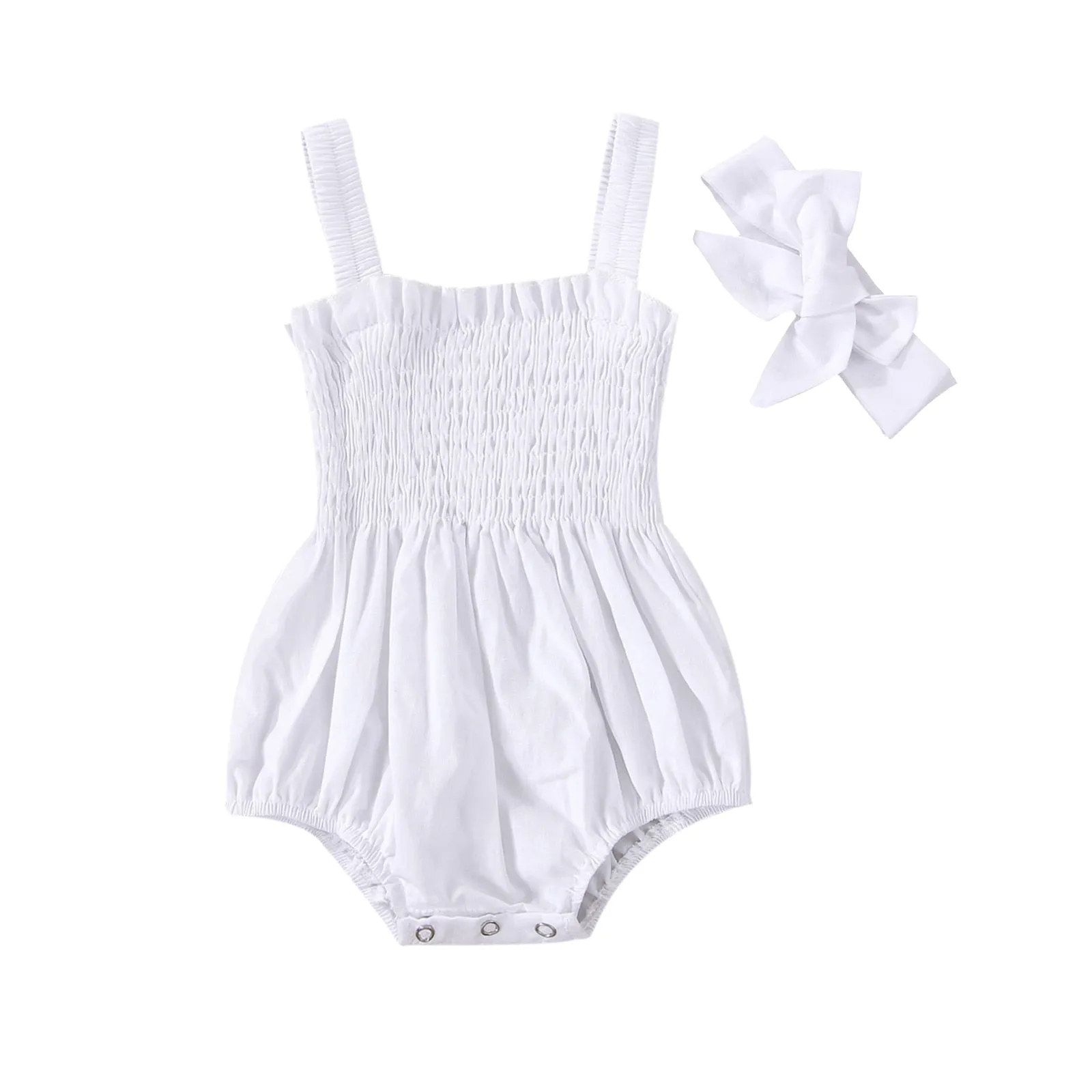 Earthtone Elegance: Infant Baby Girls Summer Elastic Jumpsuit With Bow Headband