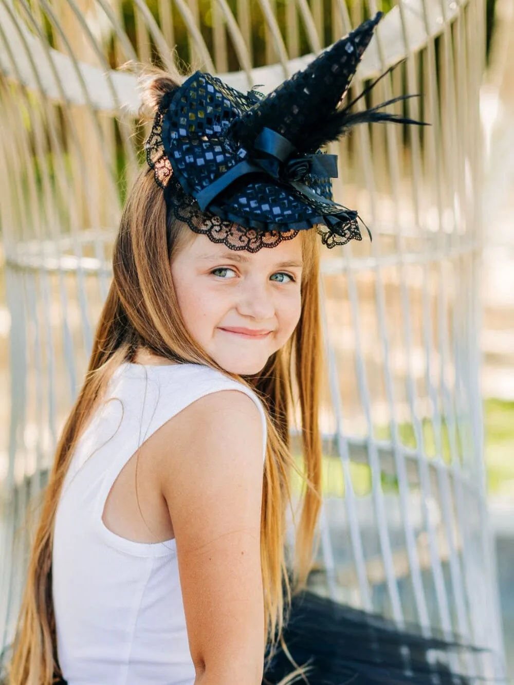 Fancy Black Witch Headband Hat Kid or Adult Costume Accessory