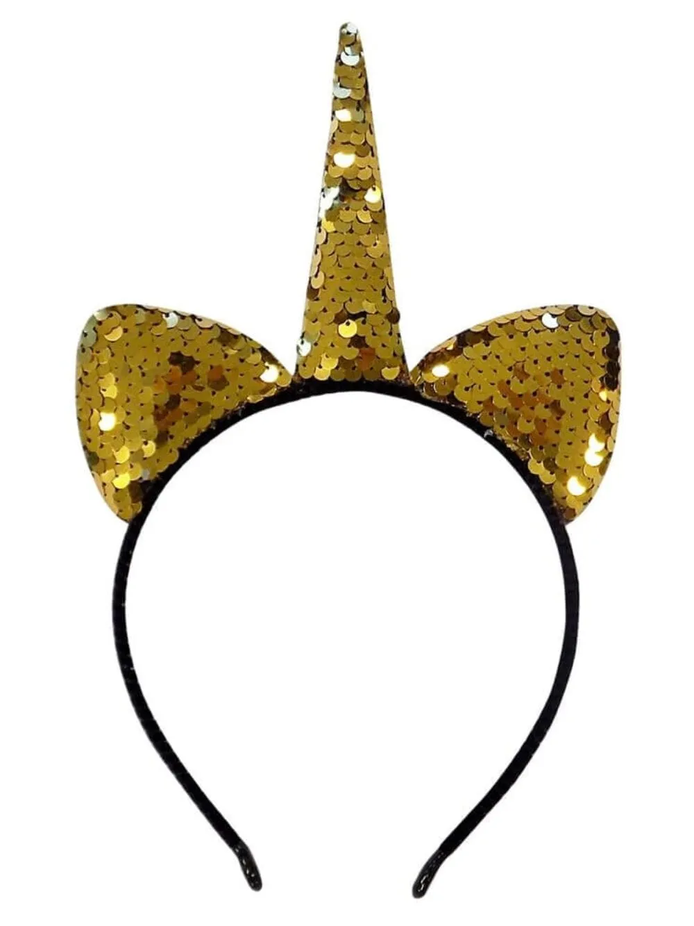 Flip Sequin Gold Unicorn Girls Headband Ears, Kid or Adult Size Costume Accessories