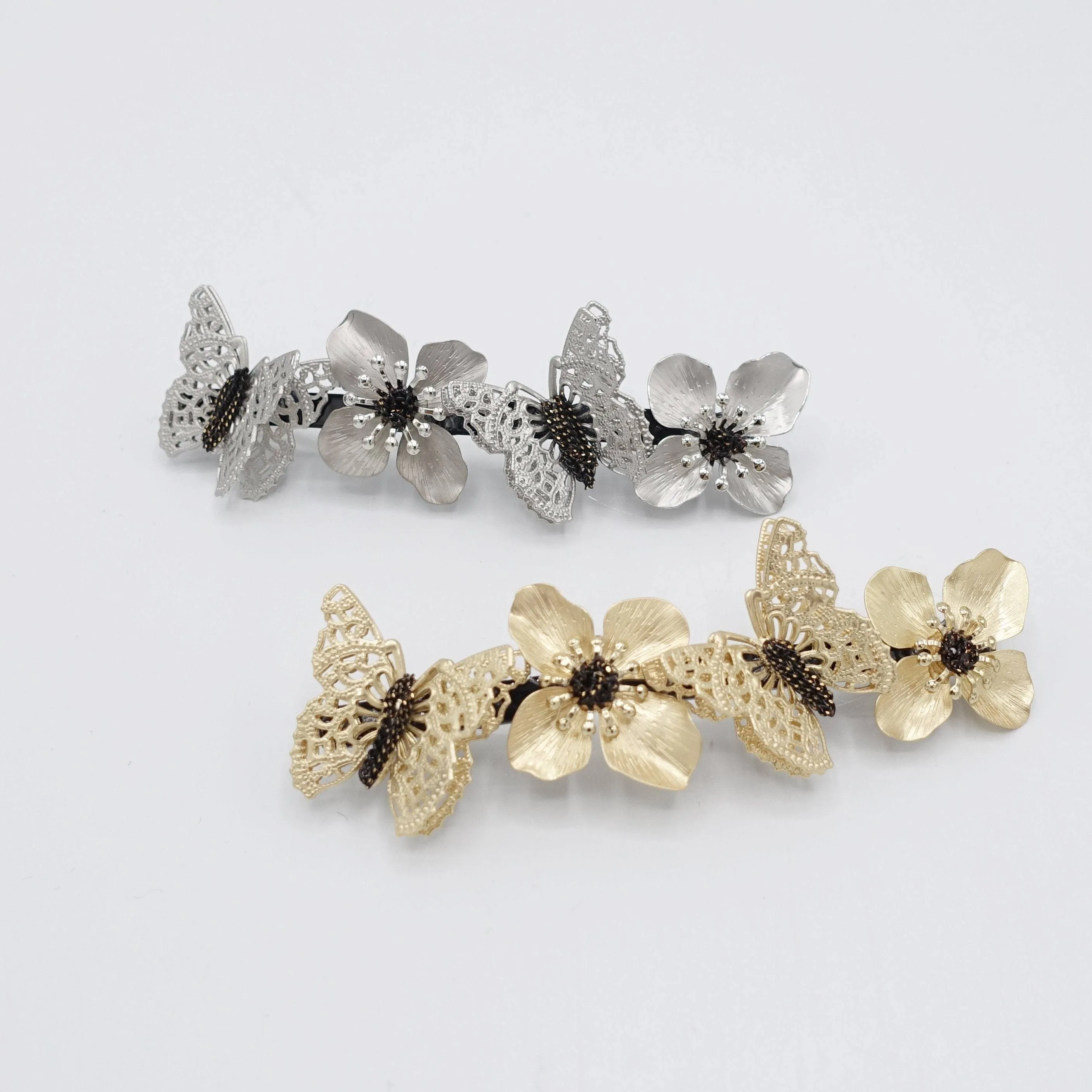 flower butterfly metal  hair barrette