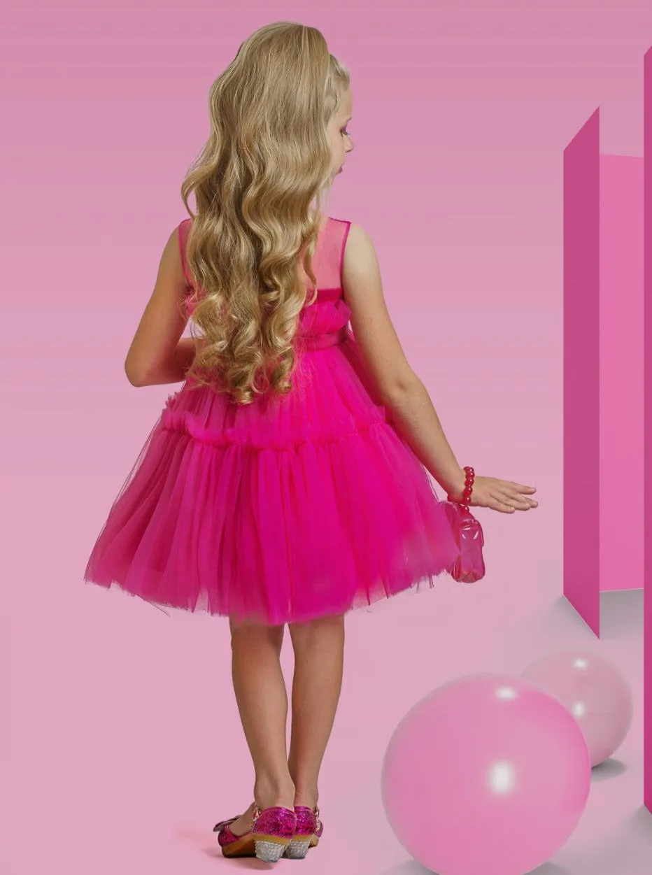 Girls Life-size Barbiecore Girl Tulle Dress Costume