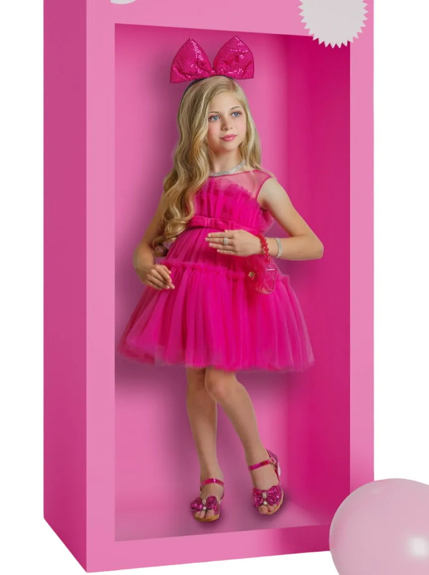 Girls Life-size Barbiecore Girl Tulle Dress Costume