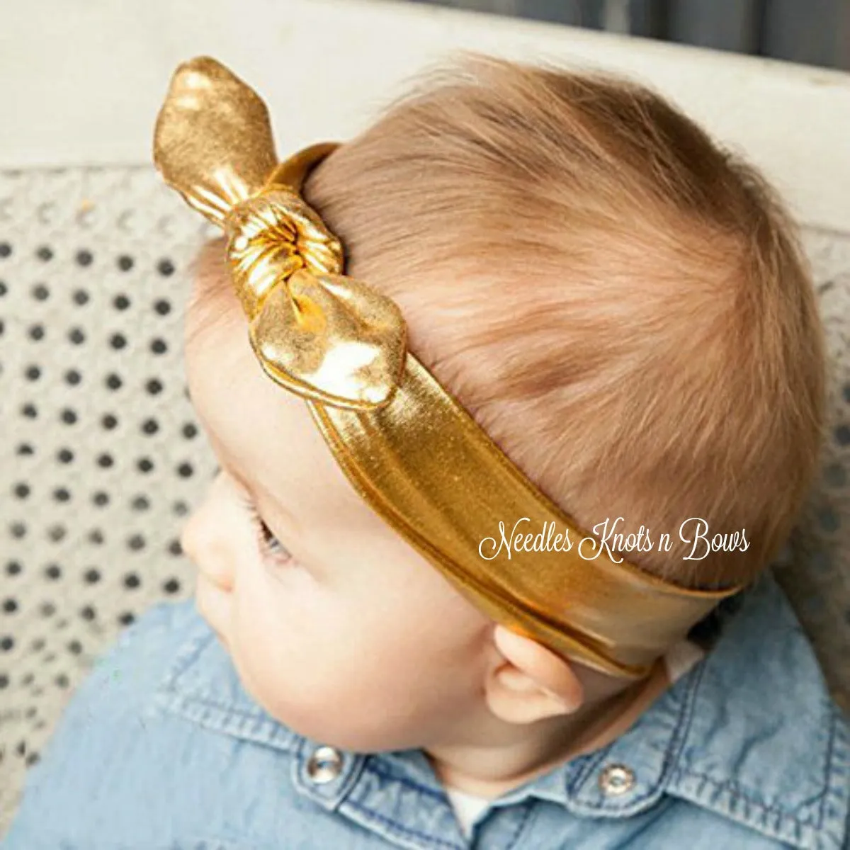 Girls Metallic Gold Top Knot Headband