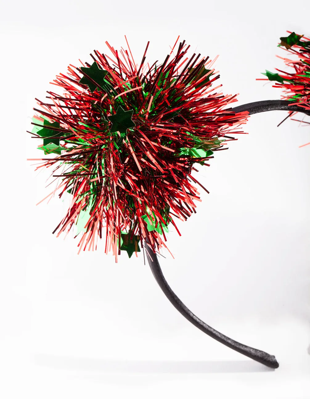 Green & Red Tinsel Pompom Headband