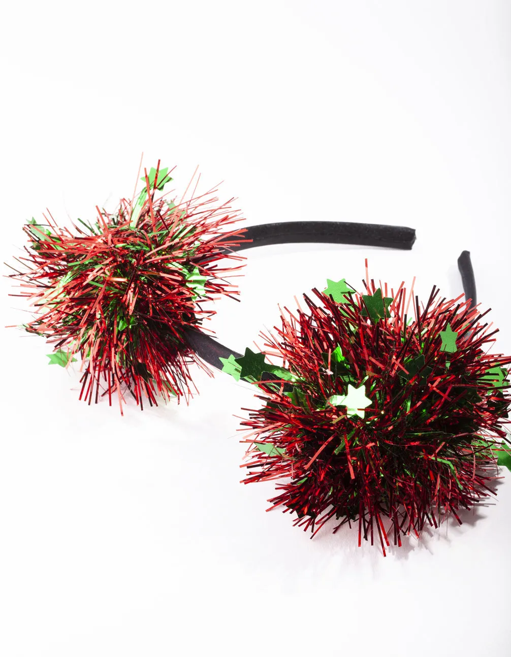 Green & Red Tinsel Pompom Headband