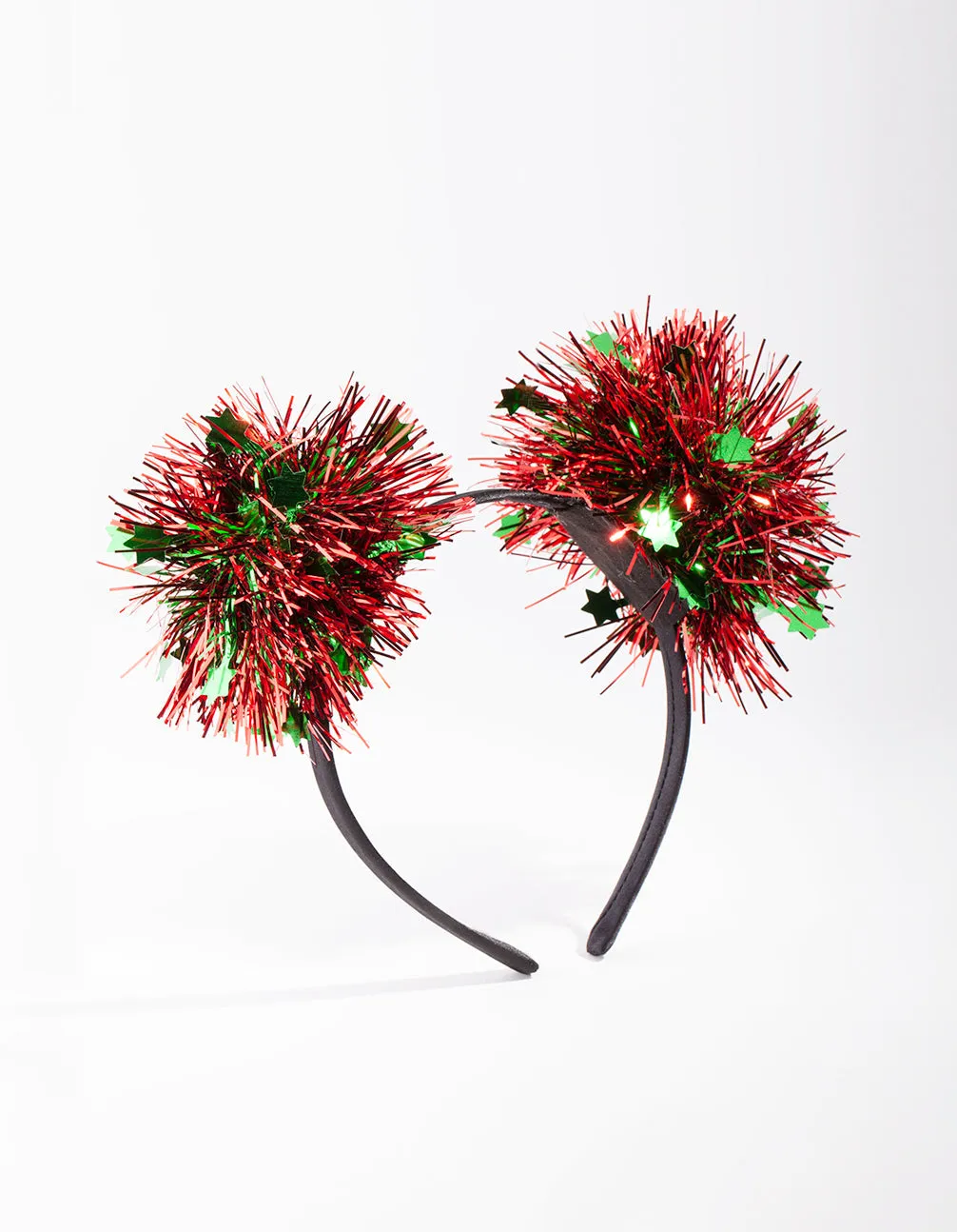 Green & Red Tinsel Pompom Headband