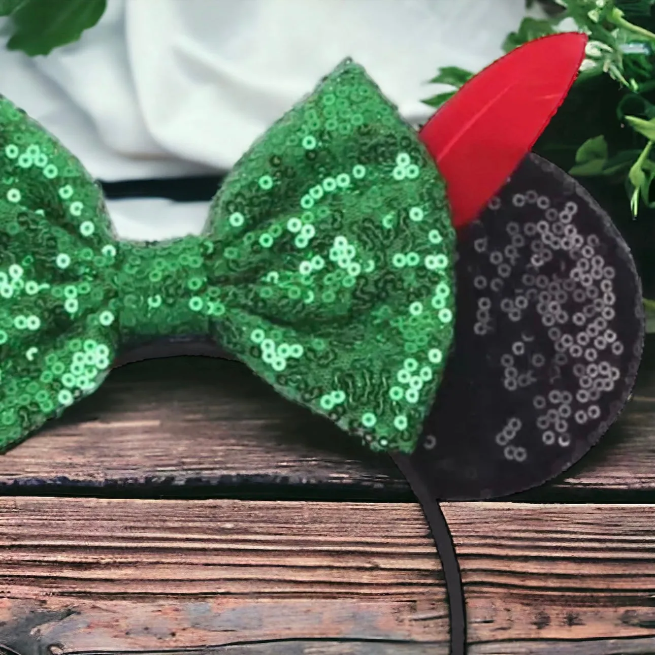 Green Peter Pan Inspired Mouse Ears - Sequin Headband,