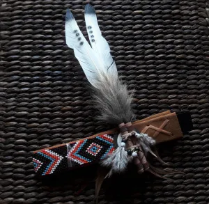 H6- Headband black and white colors swan  Feathers and  feathers hanging