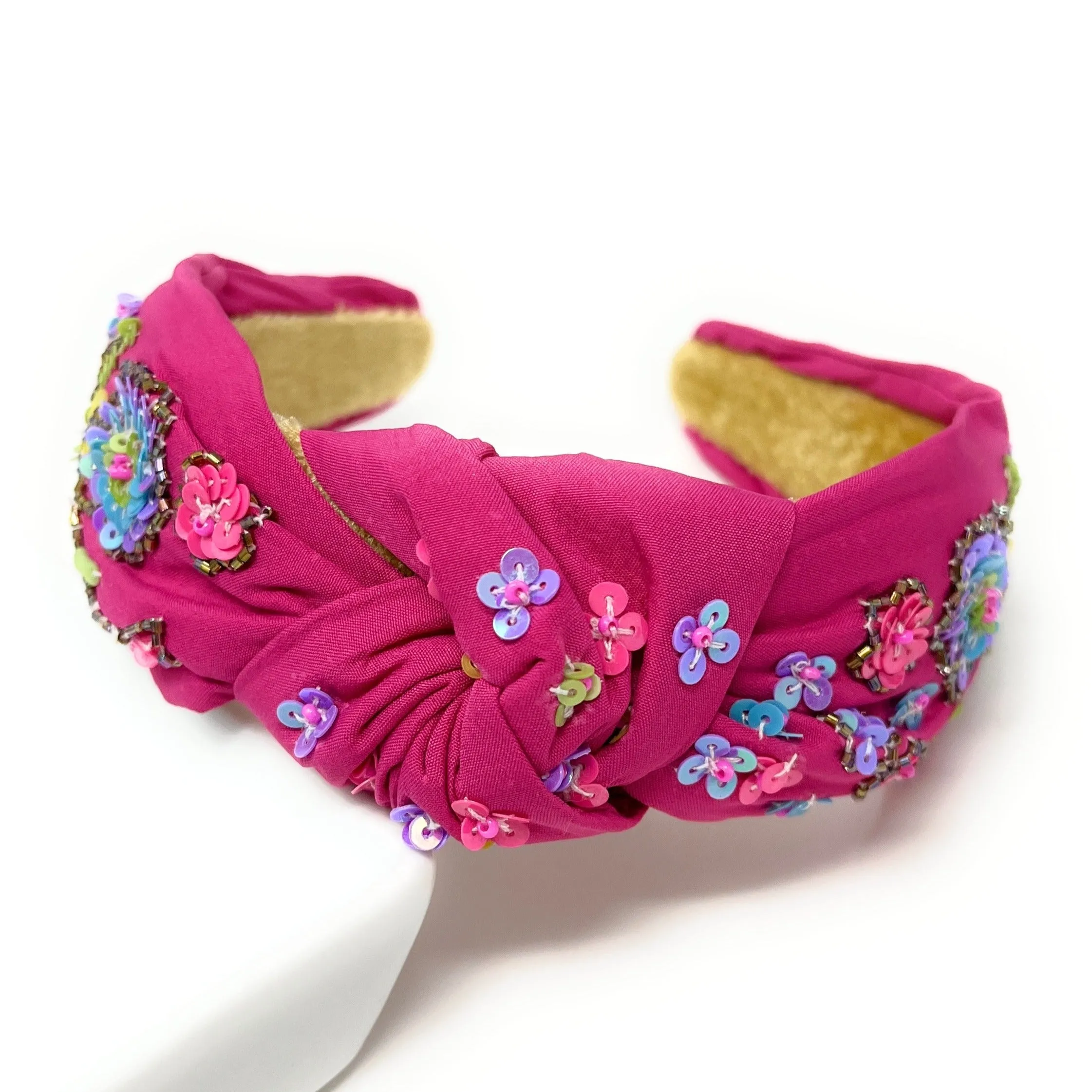 Hand Beaded Fuchsia Knot Headband