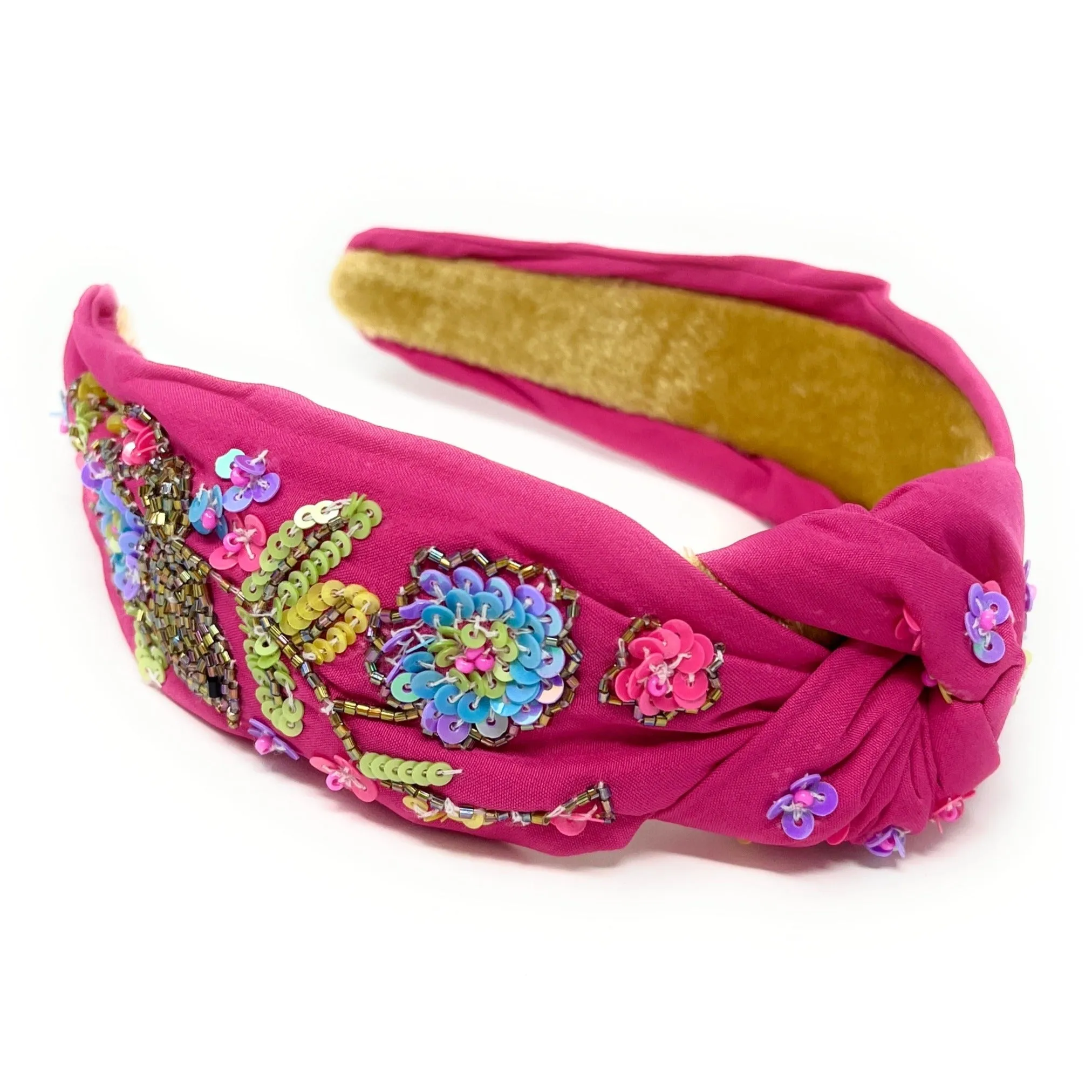 Hand Beaded Fuchsia Knot Headband