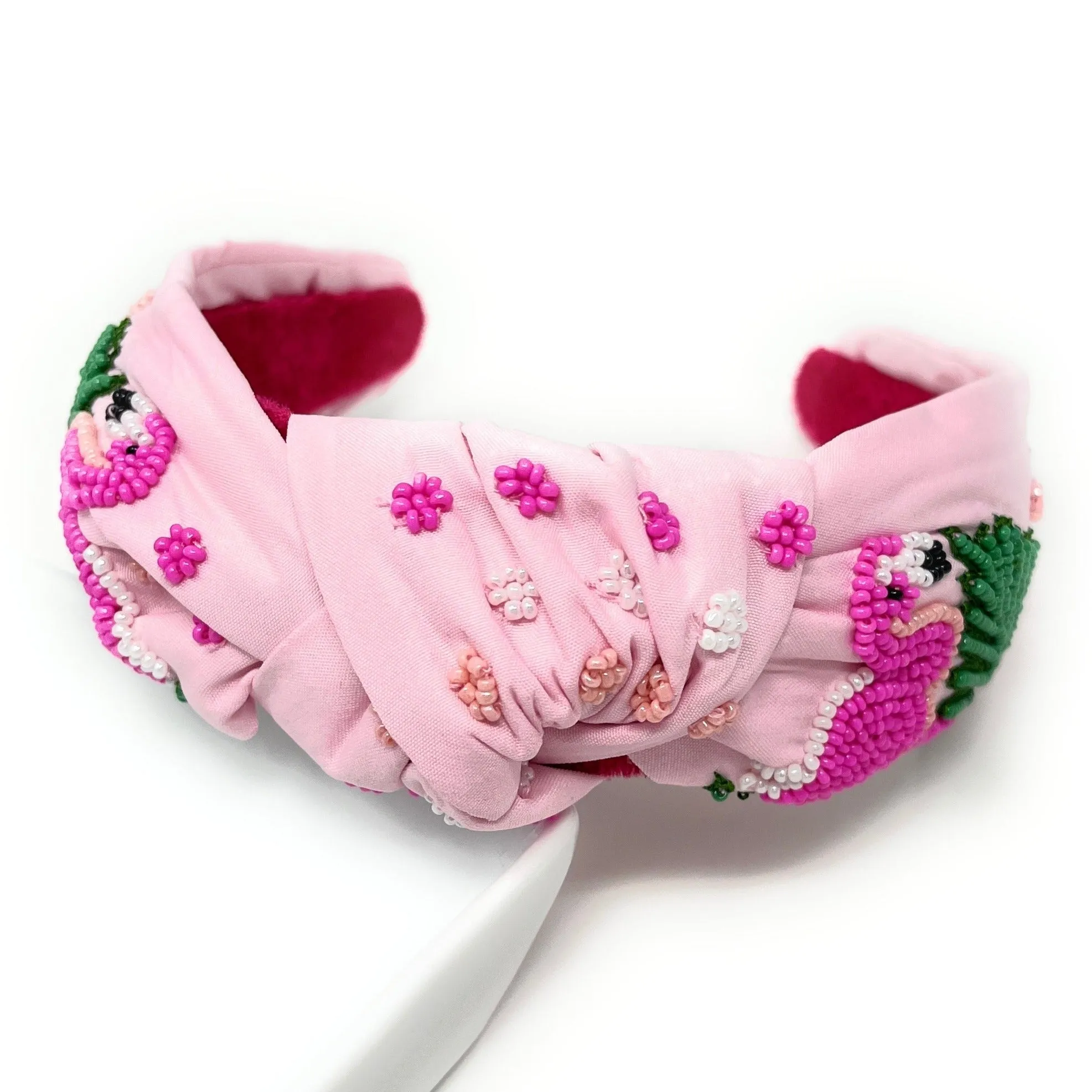 Hand Beaded Pink Flamingo Knot Headband