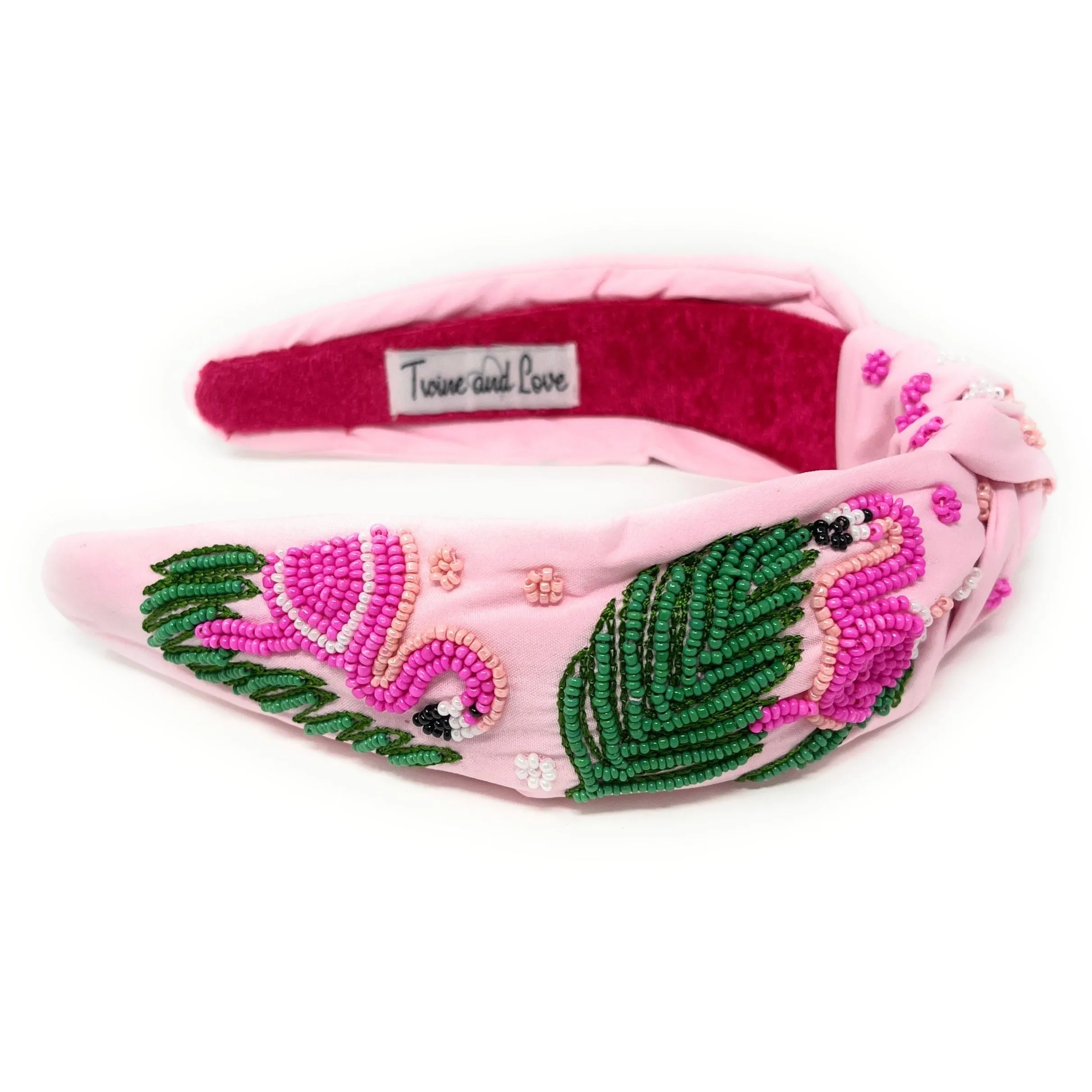 Hand Beaded Pink Flamingo Knot Headband