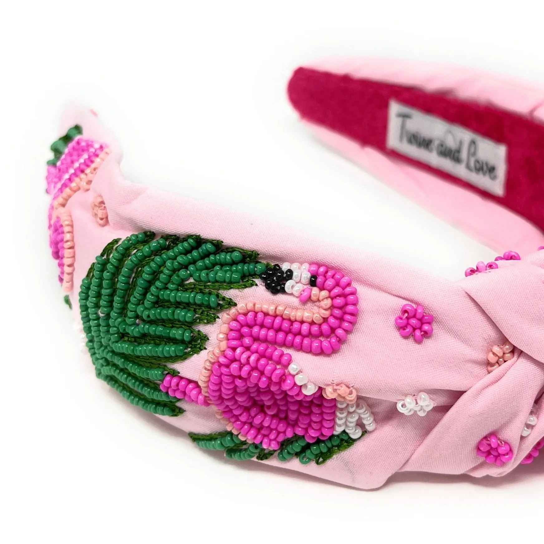 Hand Beaded Pink Flamingo Knot Headband