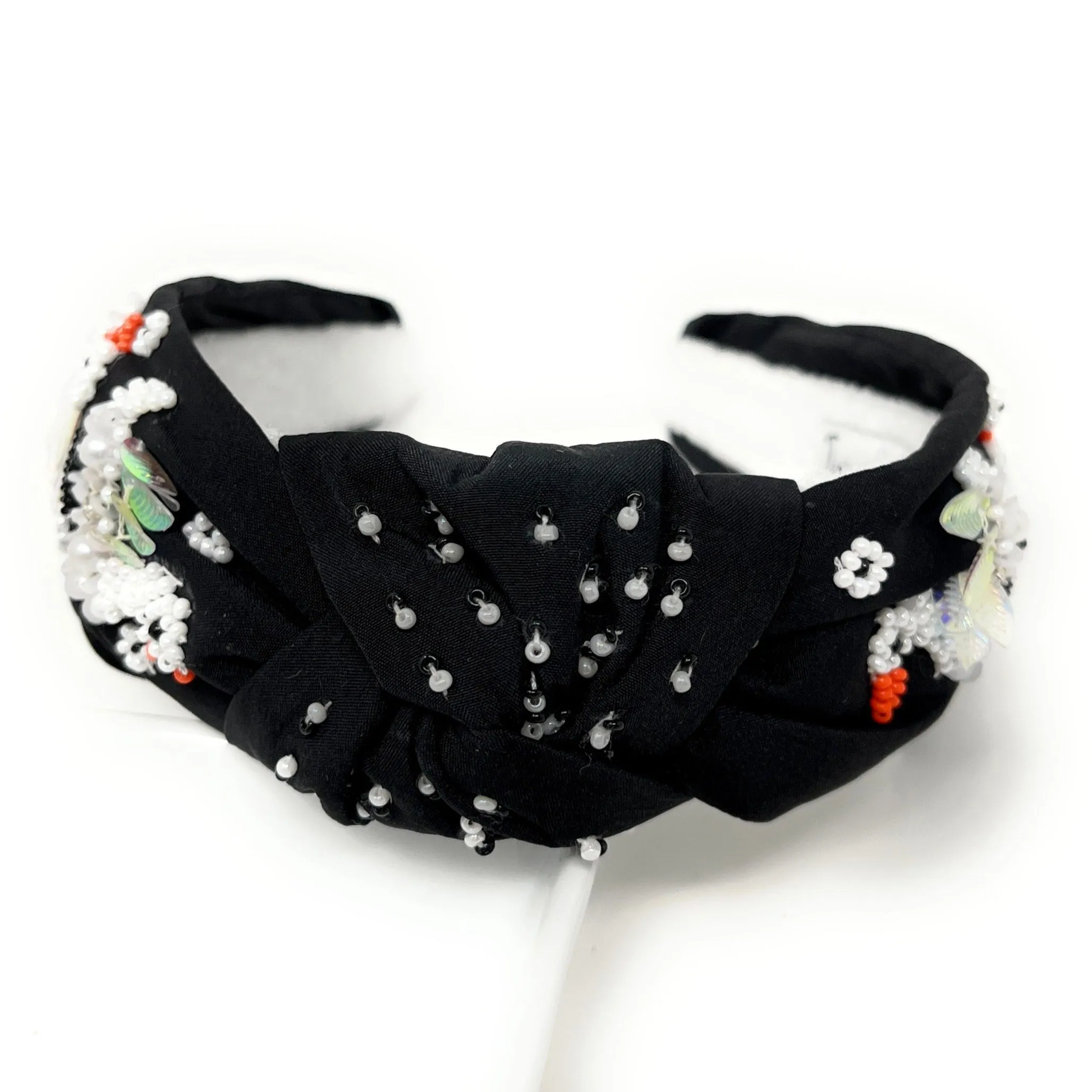 Hand Beaded Swan Knot Headband