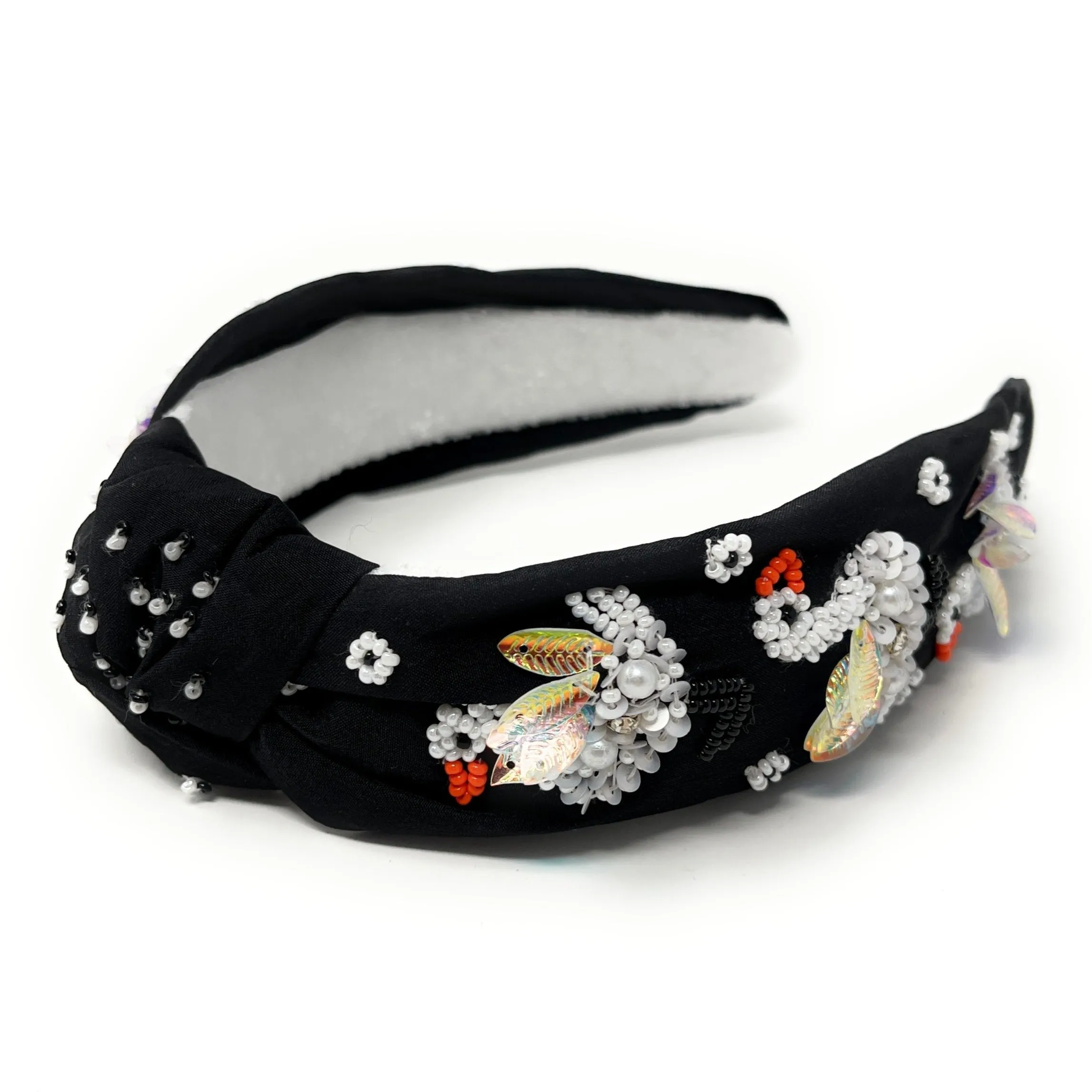 Hand Beaded Swan Knot Headband