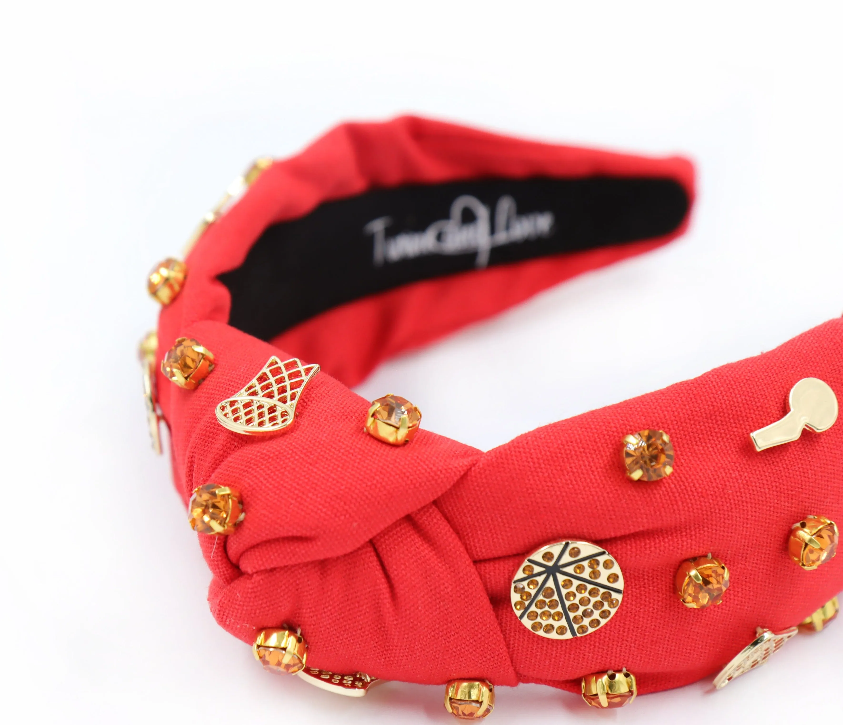 Hand Sewn Red Basketball Jeweled Knot Headband