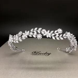 Headband Cubic zirconia,  Fern and Flower for Brides, Bridesmaids, Flowergirl