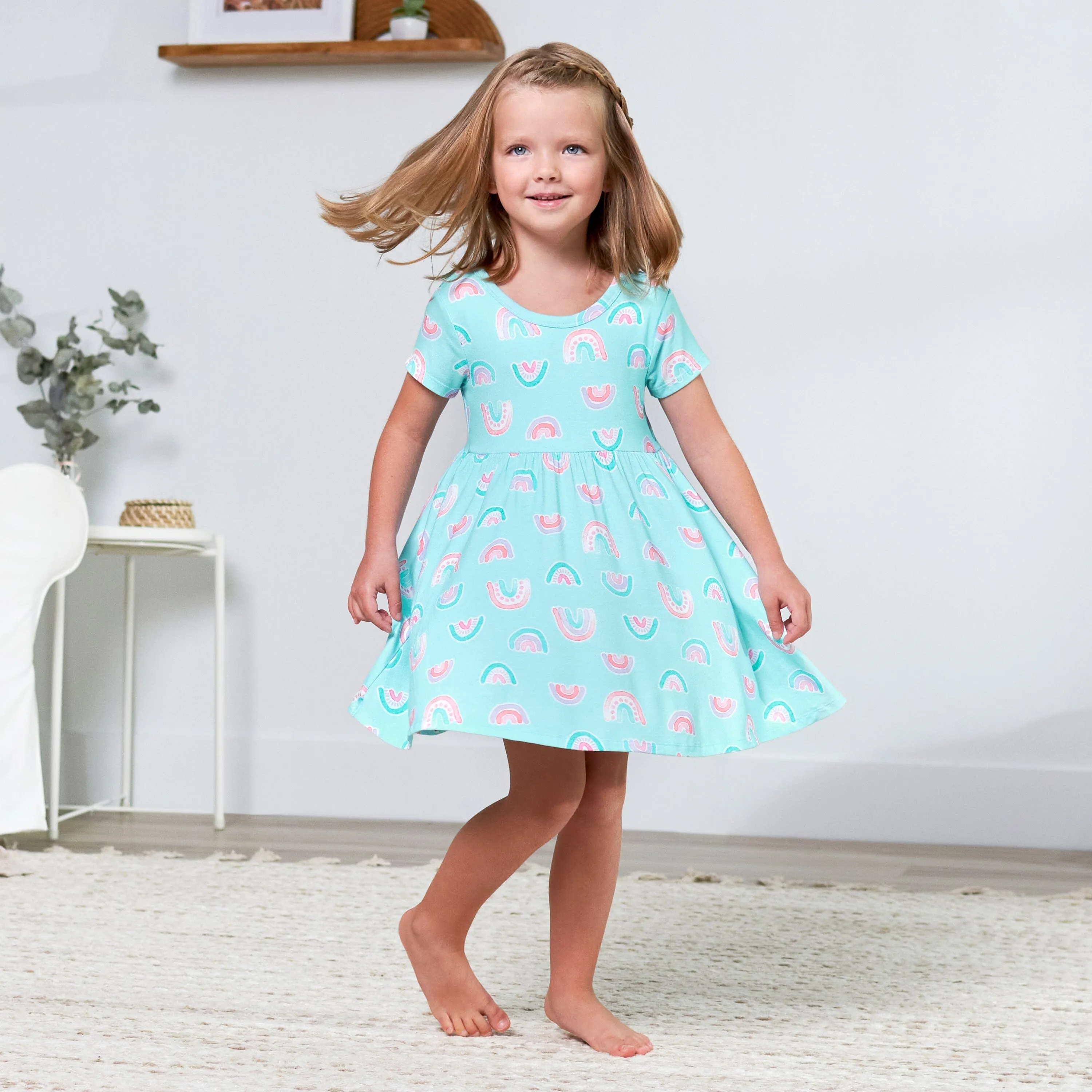 Infant & Toddler Girls Rainbow Sky Buttery Soft Viscose Made from Eucalyptus Twirl Dress