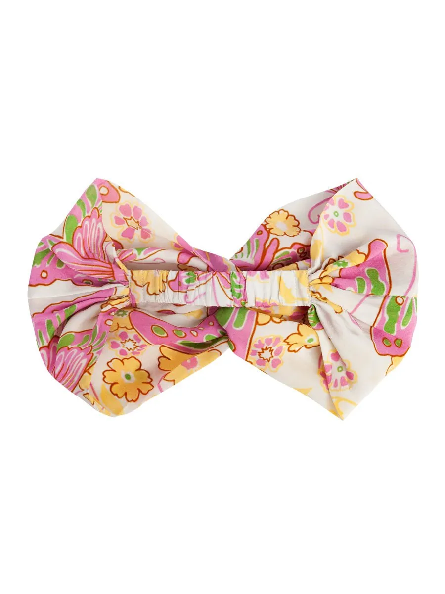 Isa Floral Print Silk Twist Headband - Pink Butterfly