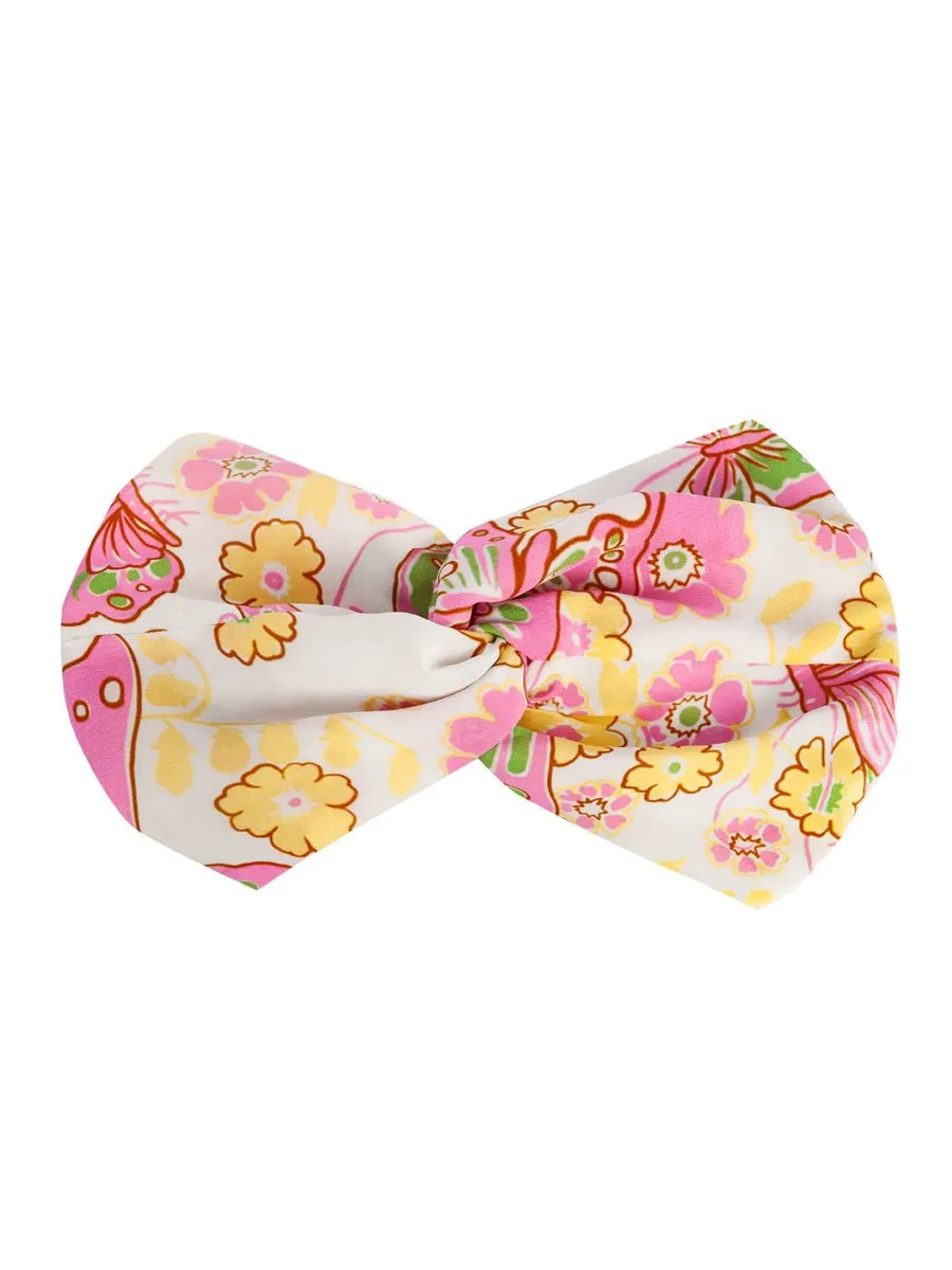 Isa Floral Print Silk Twist Headband - Pink Butterfly