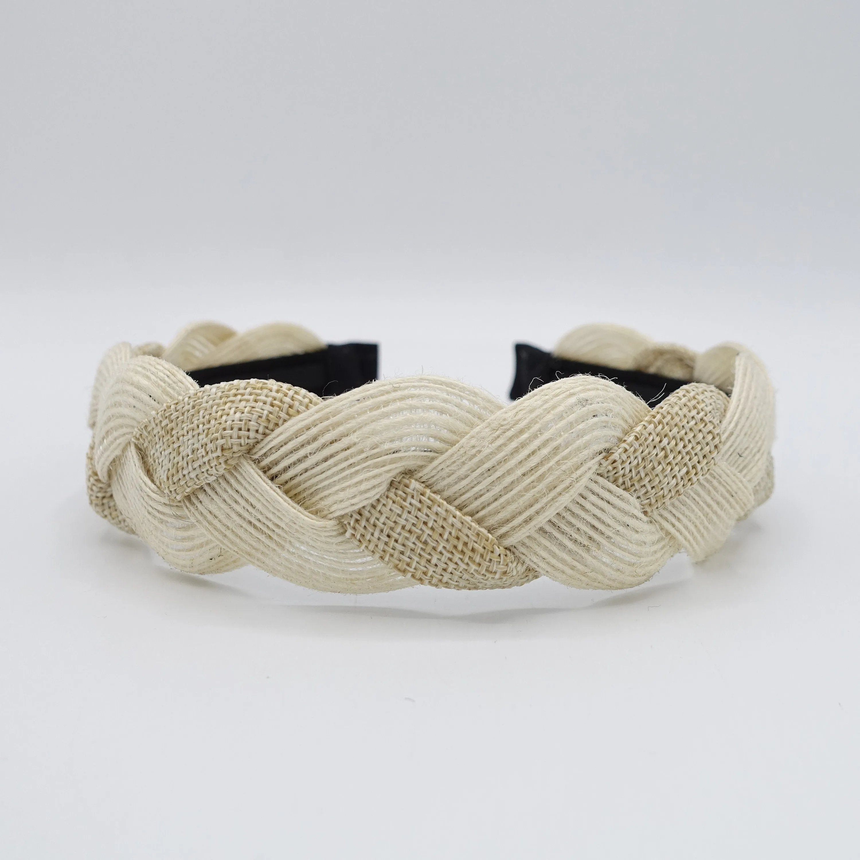 Jute linen braided headband  two tone natural hairband for women