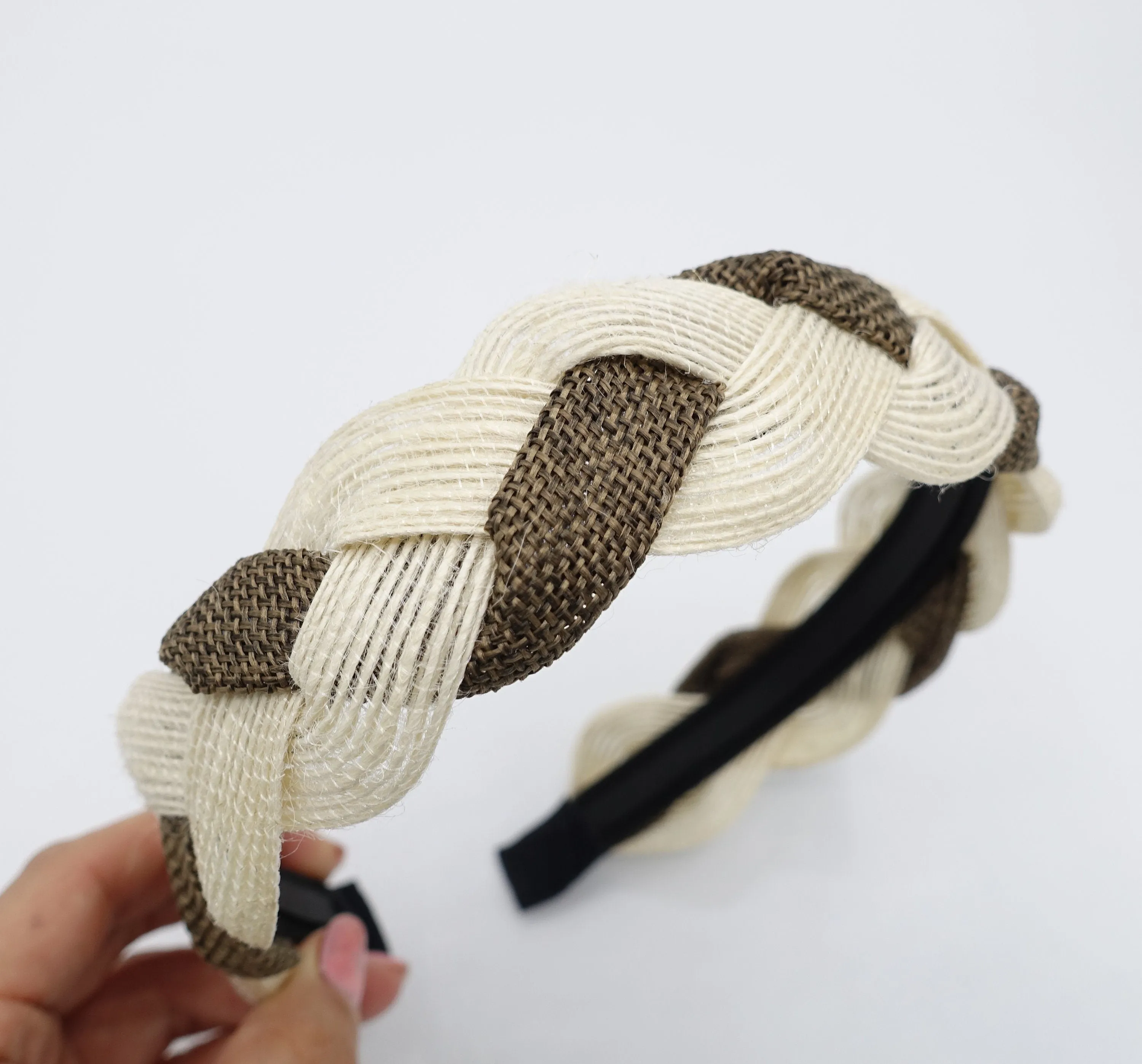 Jute linen braided headband  two tone natural hairband for women