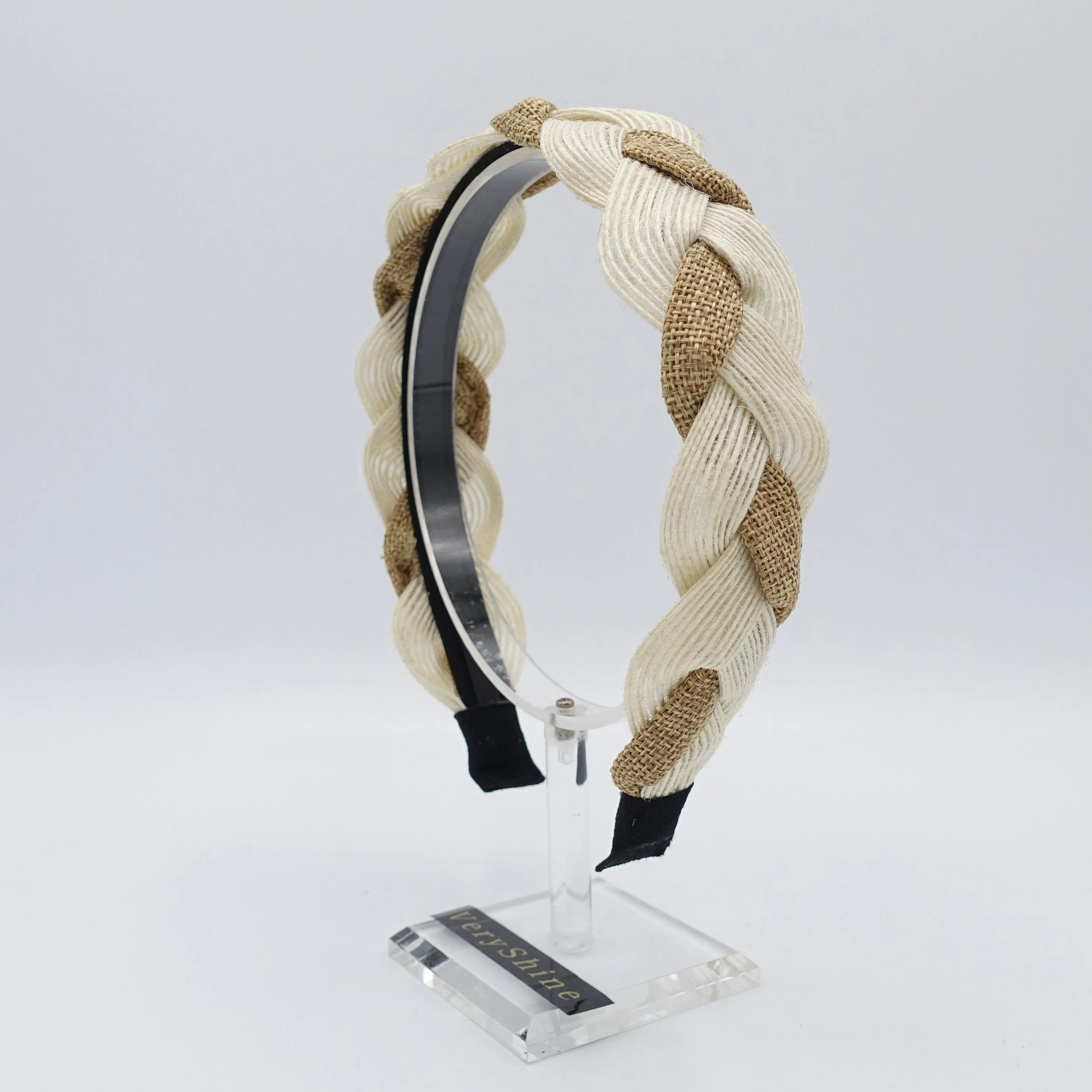 Jute linen braided headband  two tone natural hairband for women