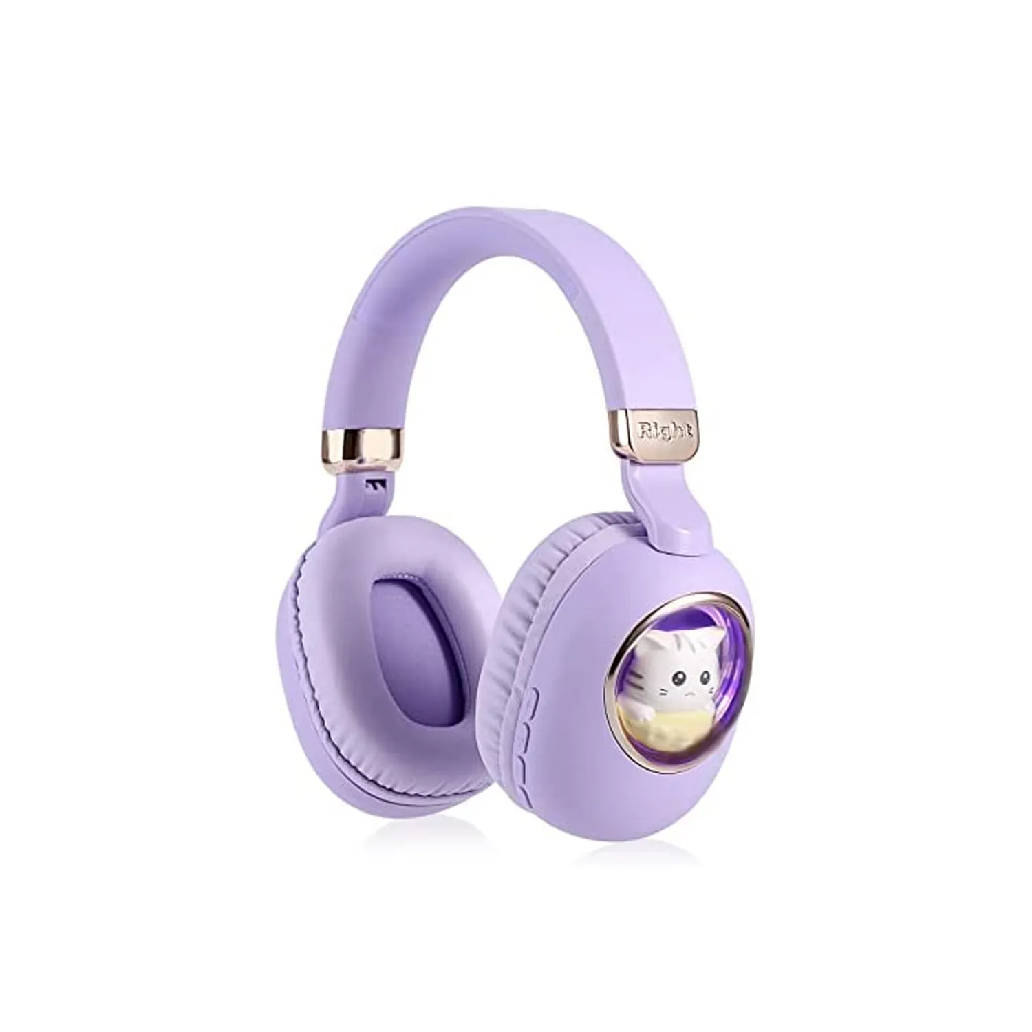 Kids Wireless Headphones With Cute Cat Colorful LED Lights - Purple