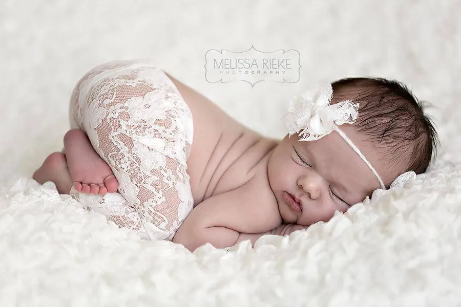 Lavender Lace Pants and Lace Bow Mohair Headband