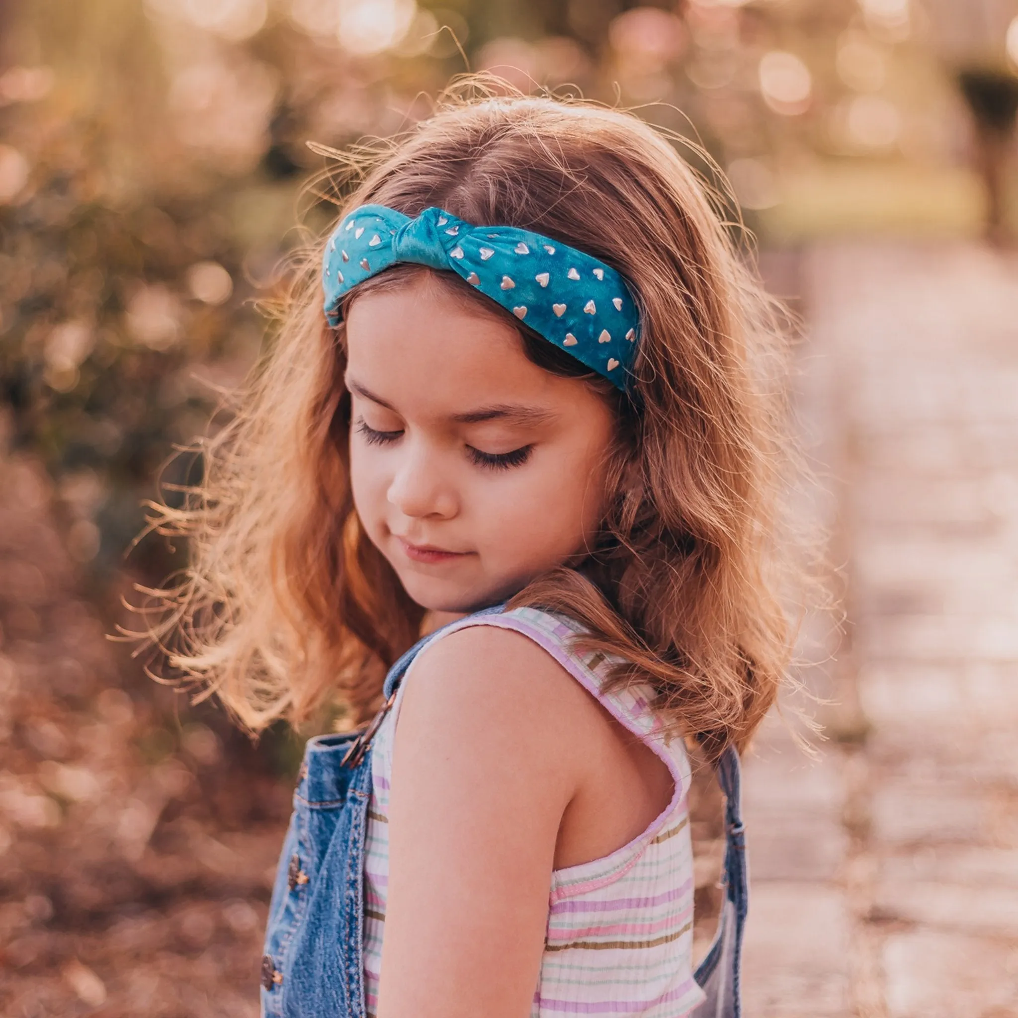 Metal Heart Studded Velvet Knot Headband